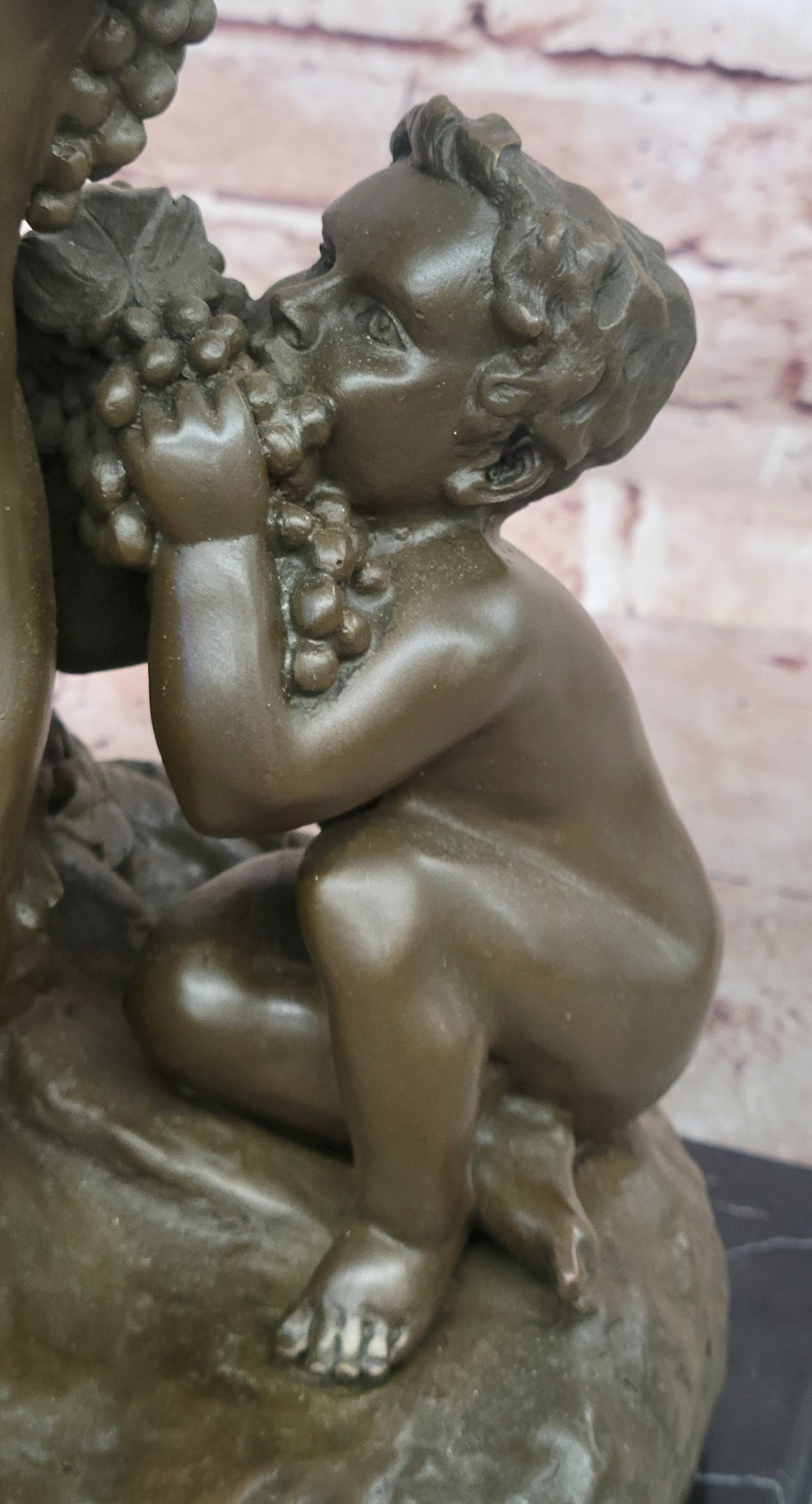Bronze Cherub Trio with Grapes Sculpture Signed J Dastee Decorative Art Statue