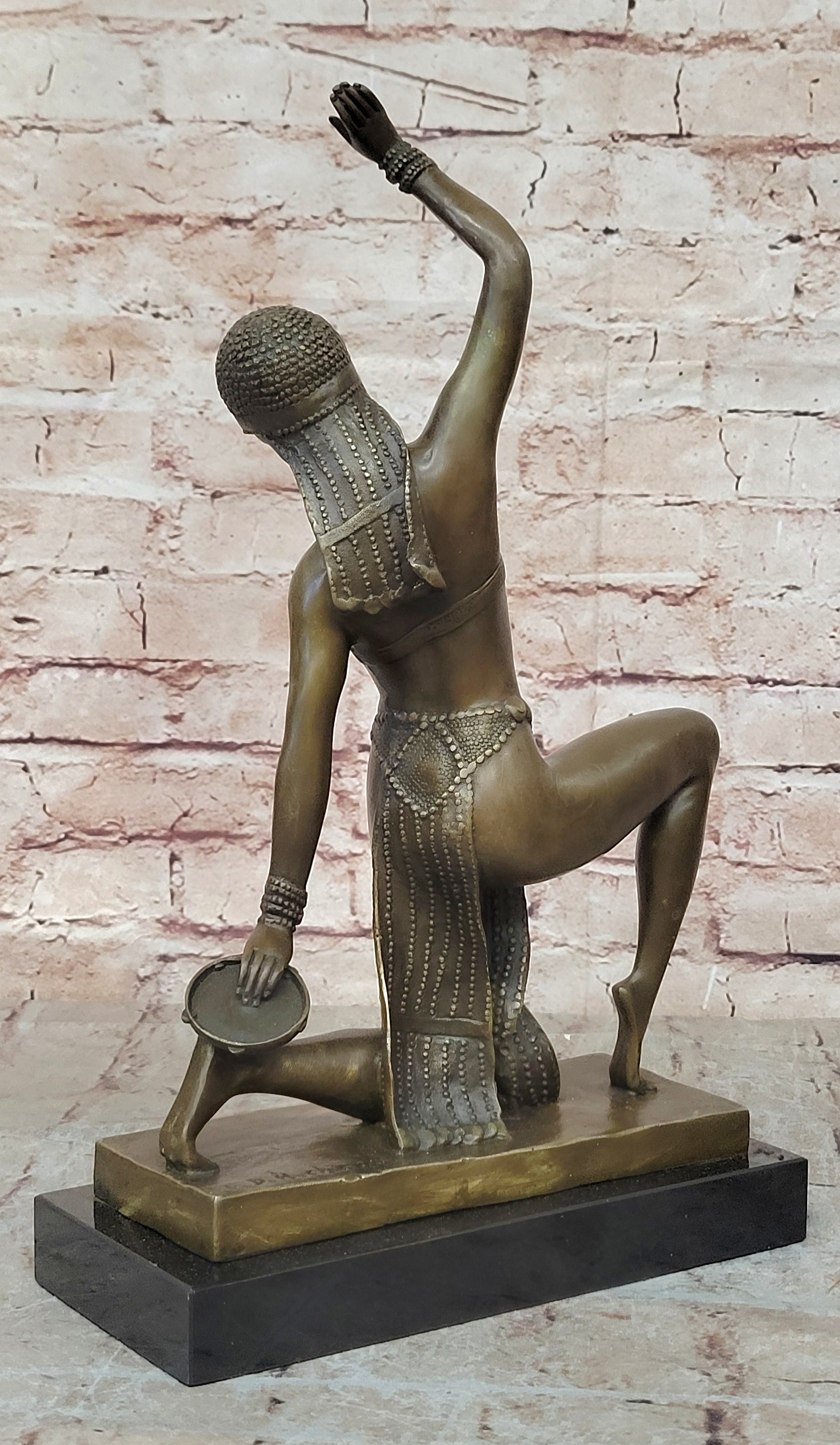 `Thais` a Rare Art Deco Patinated Bronze and Carved Statue Model of an Exotic Dancer