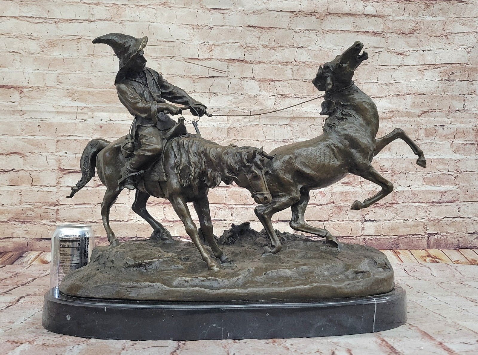 Handmade Bronze Wild Horse Breaking Statue - Heavy Cowboy Artwork Figure