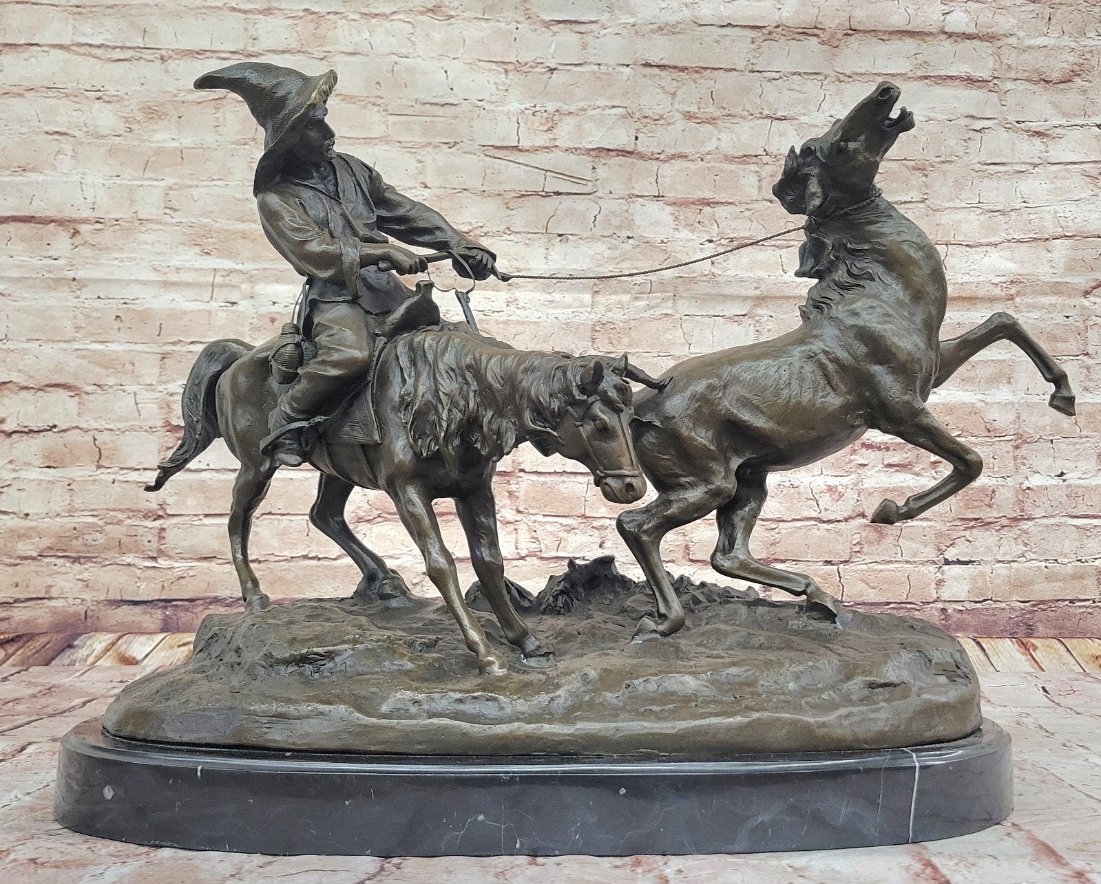 Handmade Bronze Wild Horse Breaking Statue - Heavy Cowboy Artwork Figure