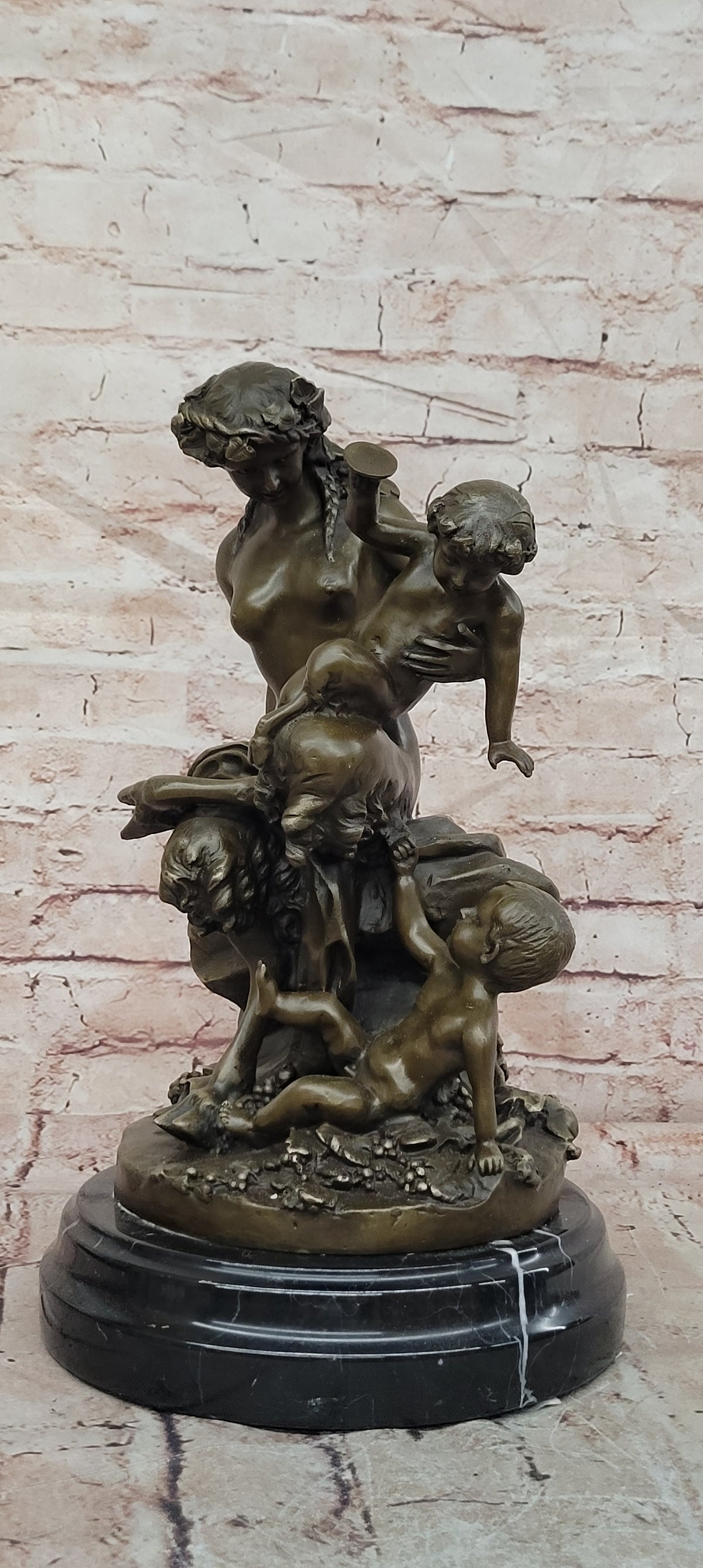 Female Satyr & Baby Satyr Bronze Sculpture: Clodion Signed Fine Art Decor