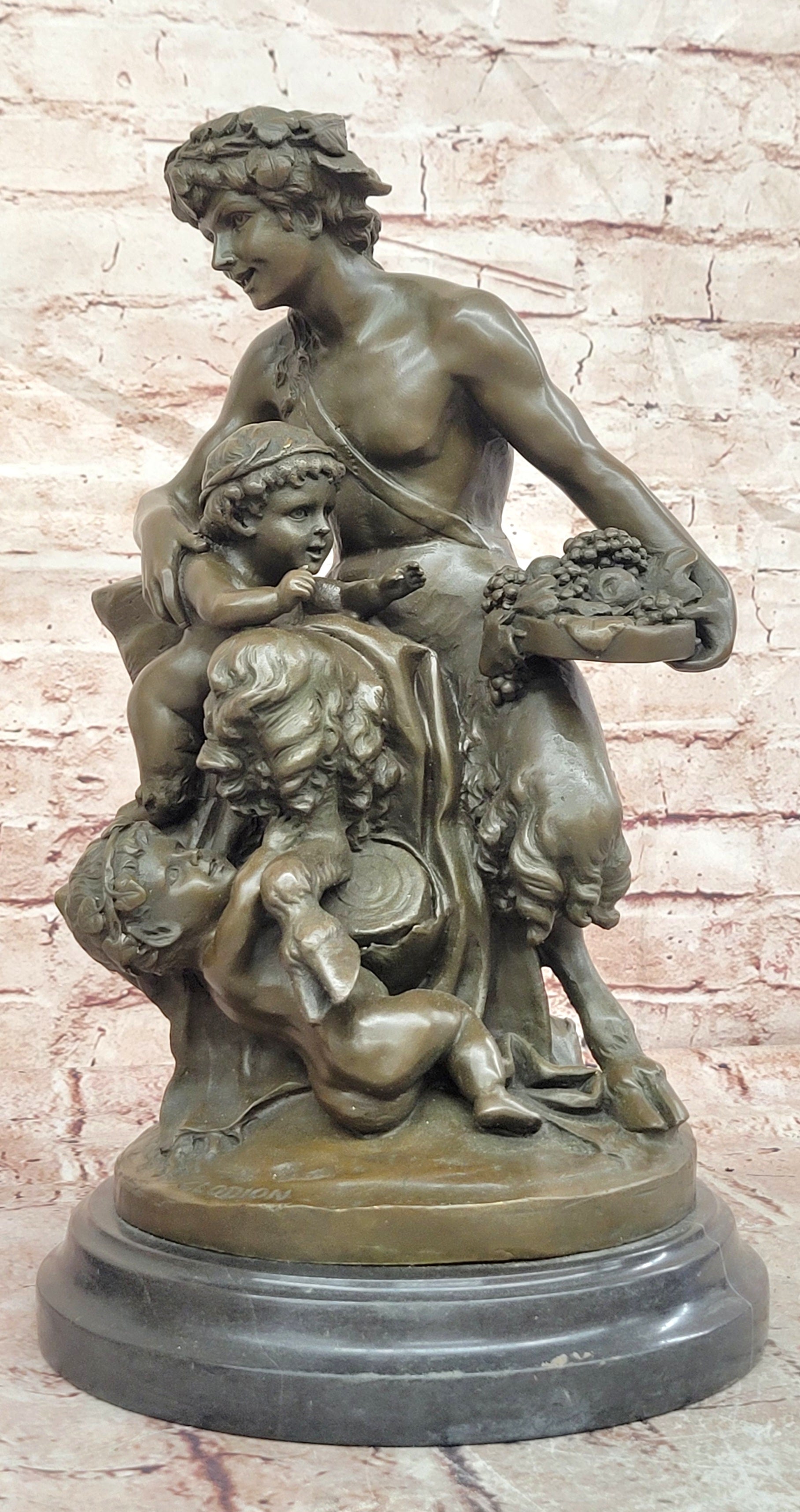 Bronze Putti and Satyr Statue Signed Clodion Classical Mythology Sculpture