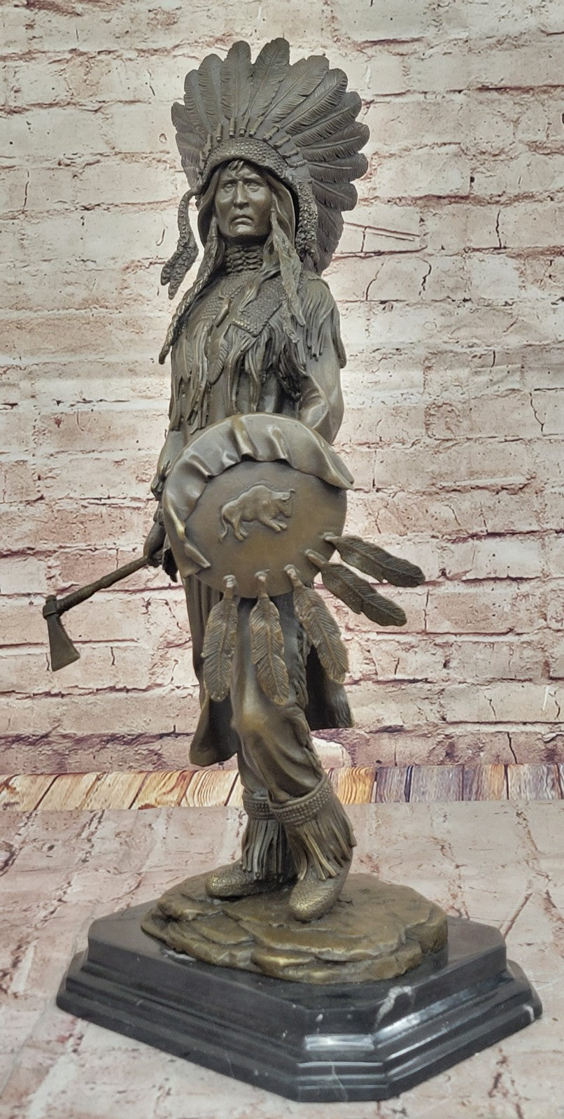 Timeless Beauty: Handcrafted Sioux Chief Indian Bronze Sculpture by Mario Nick Sale