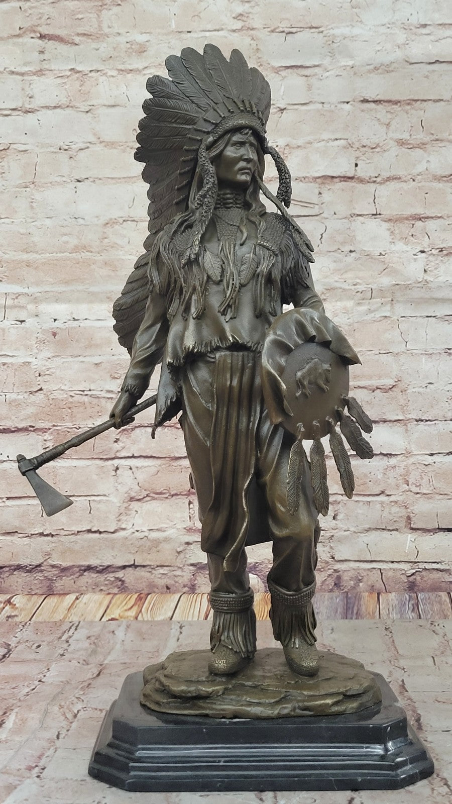 Timeless Beauty: Handcrafted Sioux Chief Indian Bronze Sculpture by Mario Nick Sale
