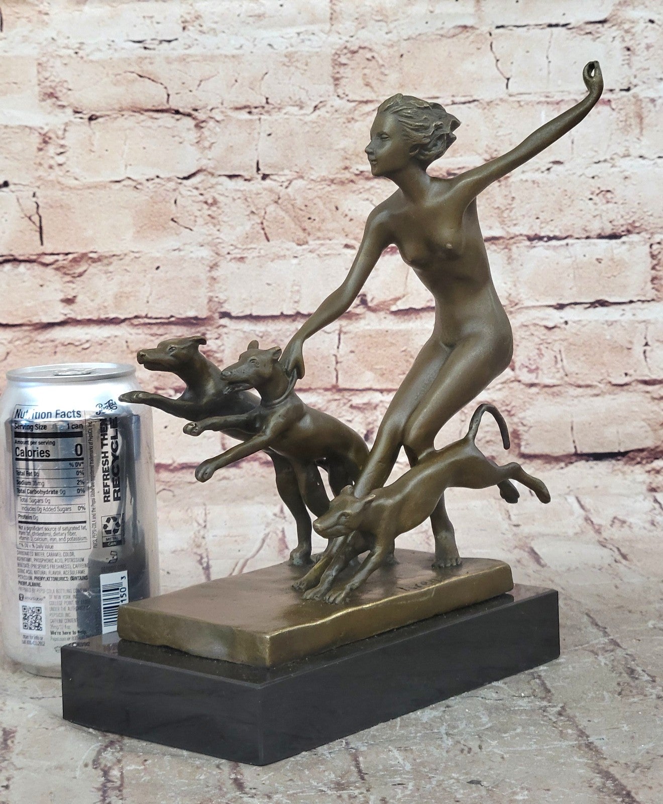 COLLECTIBLE BRONZE SCULPTURE STATUE Art Nouveau Signed Nude Diane The Hunter Art