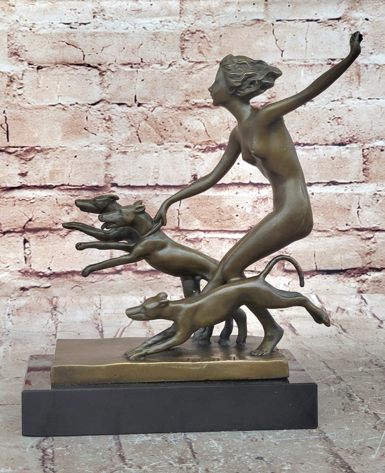 COLLECTIBLE BRONZE SCULPTURE STATUE Art Nouveau Signed Nude Diane The Hunter Art