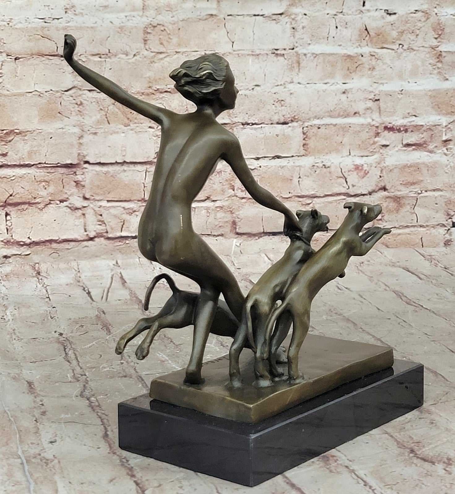 COLLECTIBLE BRONZE SCULPTURE STATUE Art Nouveau Signed Nude Diane The Hunter Art