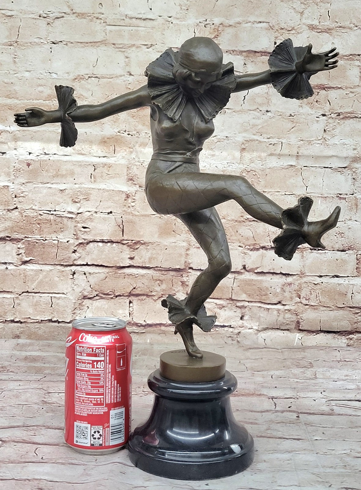Bronze Sculpture Figure Female Dancer Art Deco Harlequin Stone H41cm