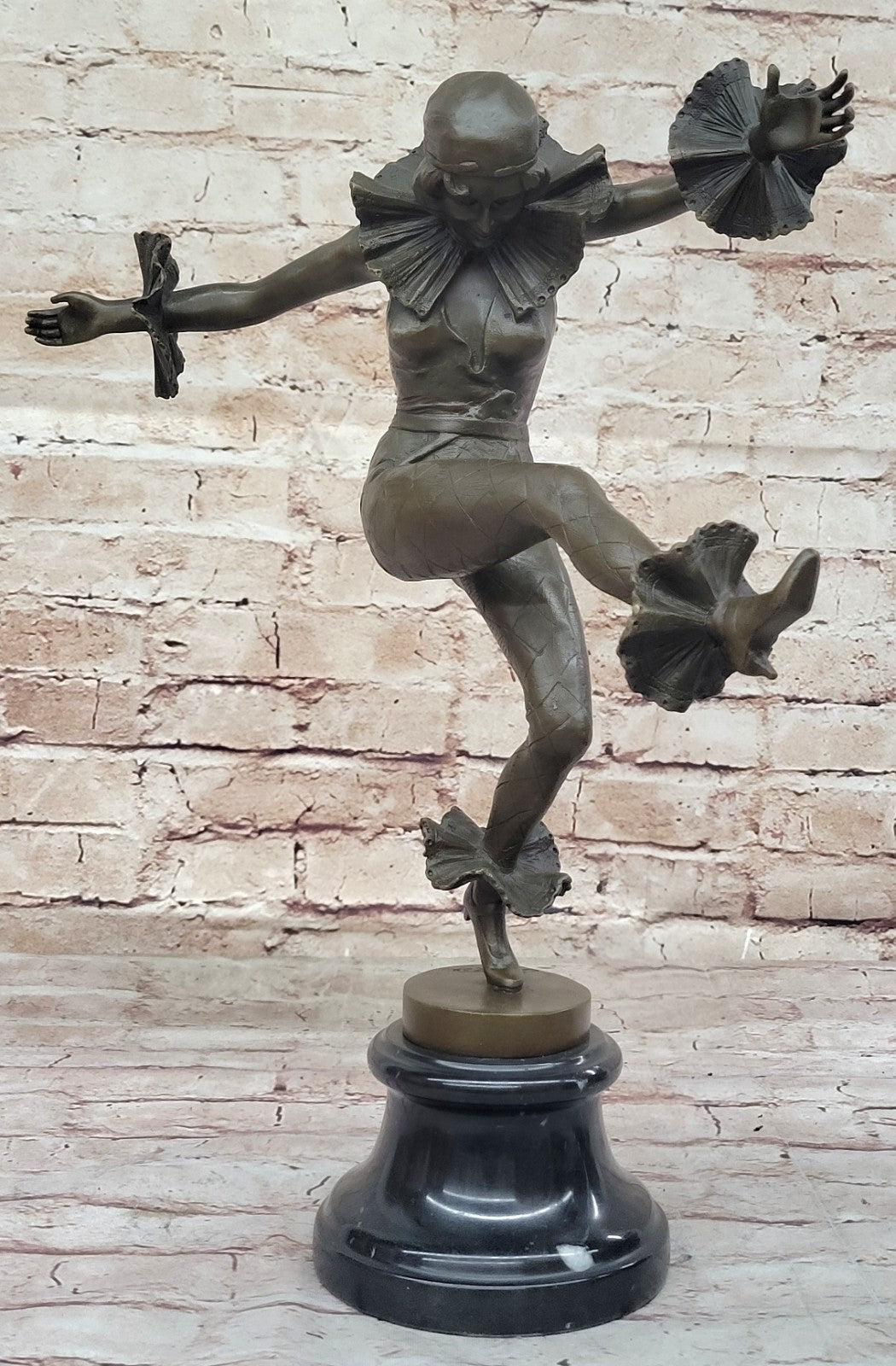 Bronze Sculpture Figure Female Dancer Art Deco Harlequin Stone H41cm