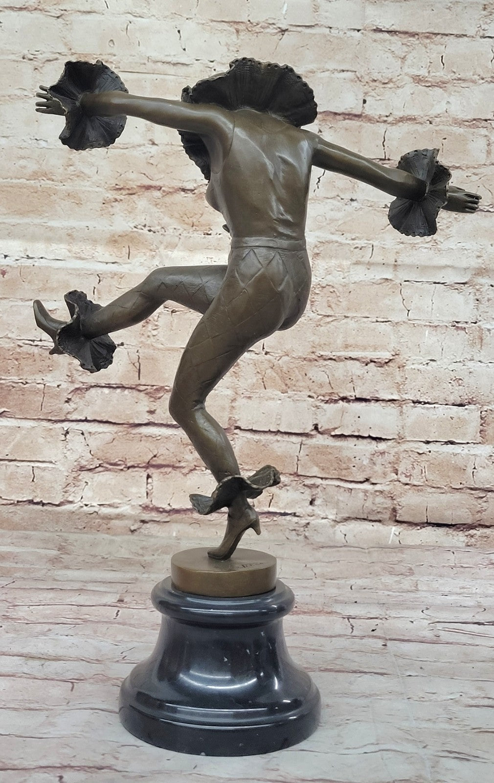 Bronze Sculpture Figure Female Dancer Art Deco Harlequin Stone H41cm