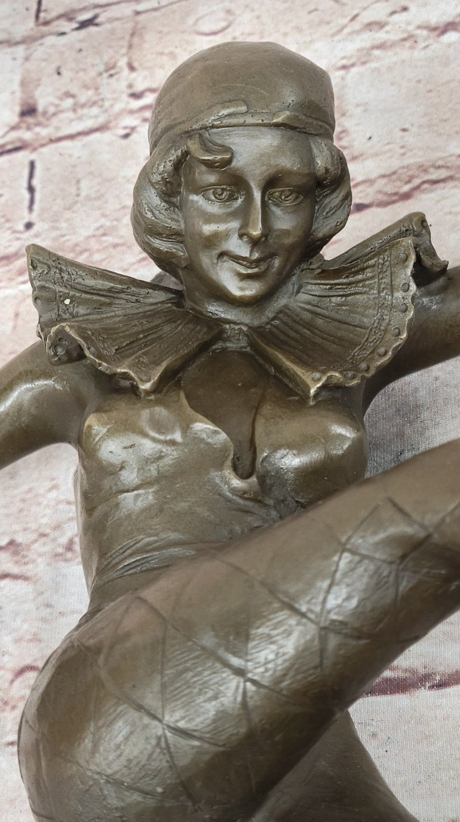 Bronze Sculpture Figure Female Dancer Art Deco Harlequin Stone H41cm