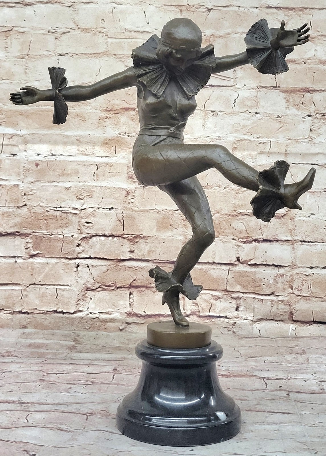 Bronze Sculpture Figure Female Dancer Art Deco Harlequin Stone H41cm