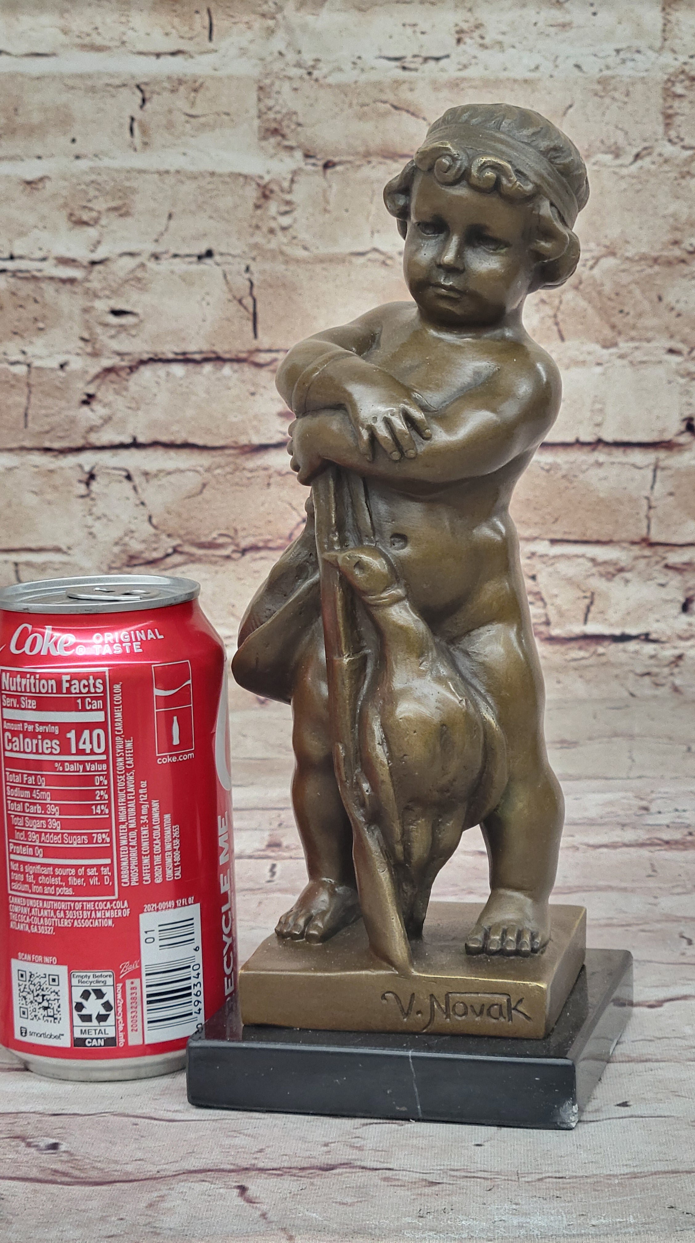 Museum Quality Novak`s Signed Child and Duck Bronze Statue - Fine Artwork