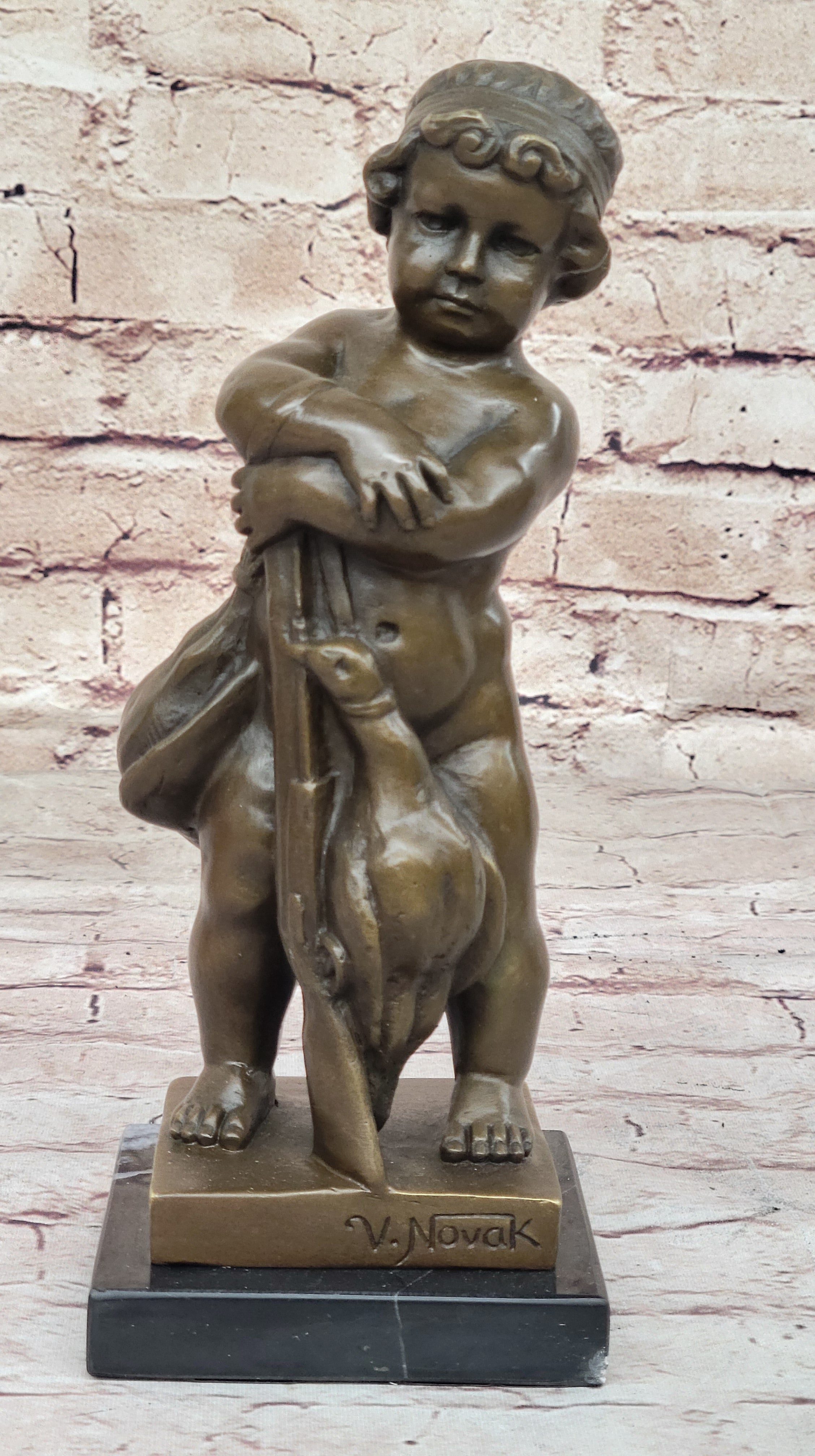 Museum Quality Novak`s Signed Child and Duck Bronze Statue - Fine Artwork