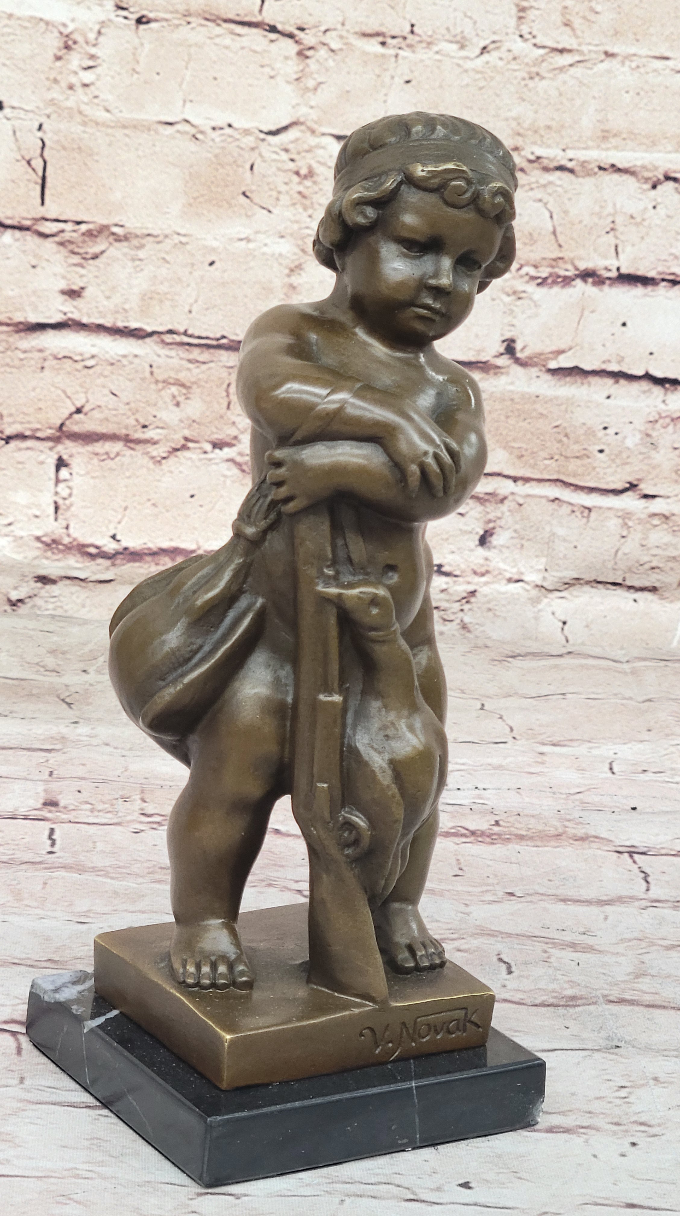 Museum Quality Novak`s Signed Child and Duck Bronze Statue - Fine Artwork