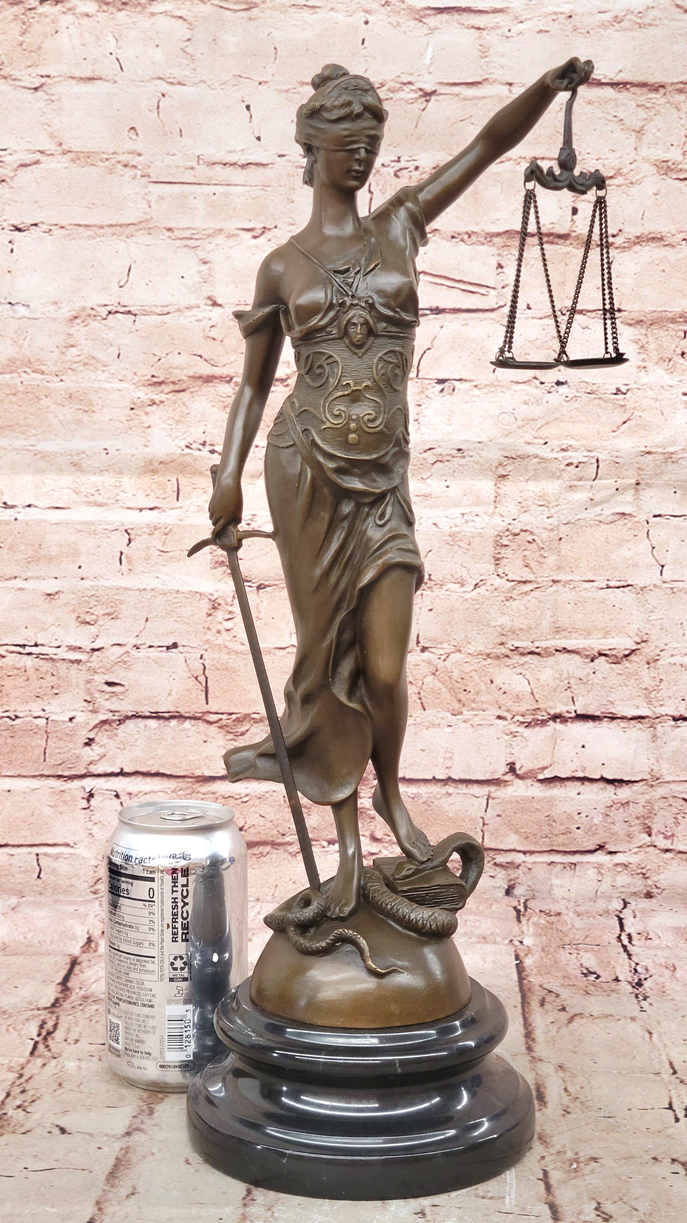 18" Tall Bronze Blind Justice Lady Scales Marble Statue – Law Sculpture Art Nouveau Sale