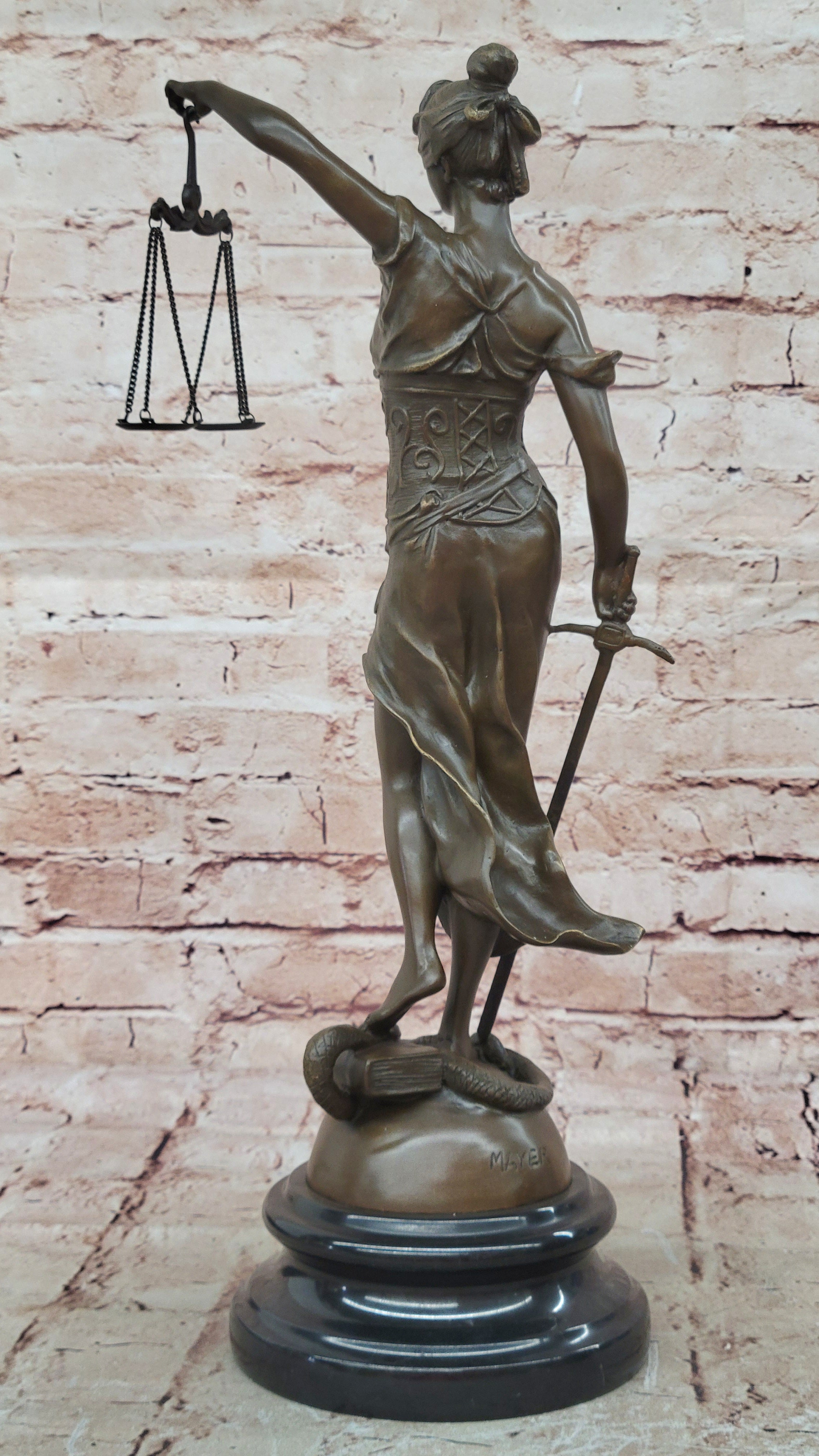 18" Tall Bronze Blind Justice Lady Scales Marble Statue – Law Sculpture Art Nouveau Sale