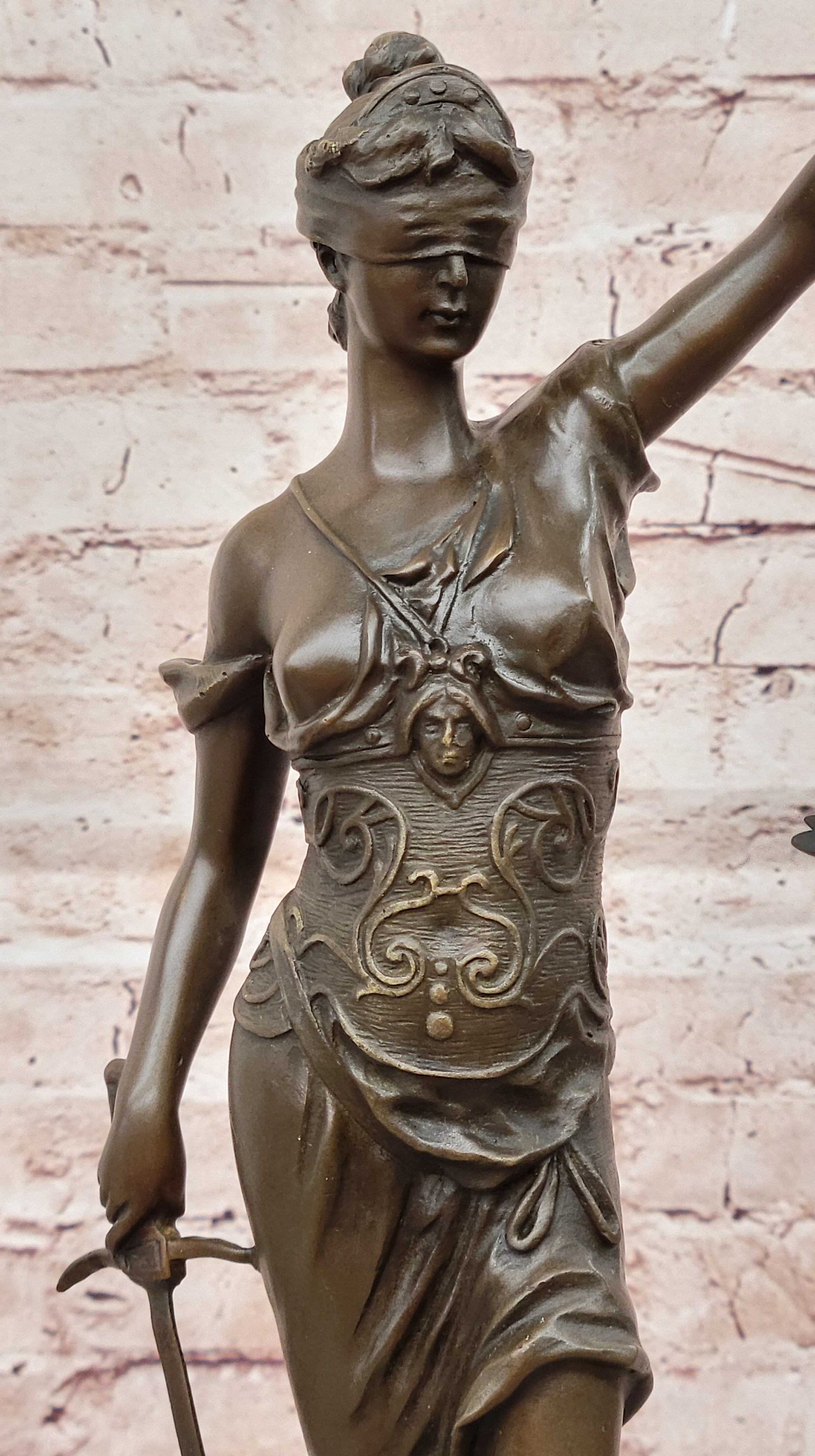 18" Tall Bronze Blind Justice Lady Scales Marble Statue – Law Sculpture Art Nouveau Sale