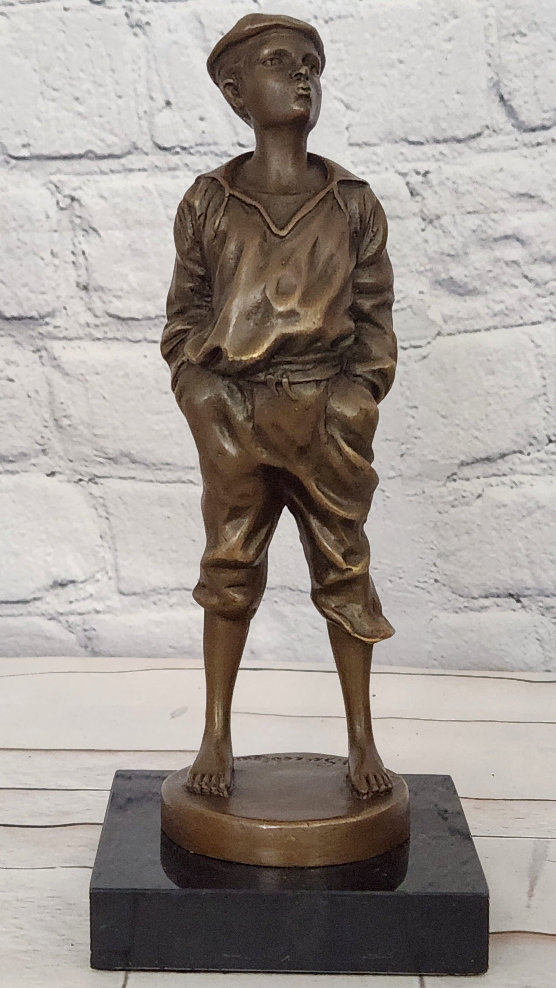Vintage Signed Szczeblewski Bronze Sculpture of a Whistling German Boy - Fine Detailed Art