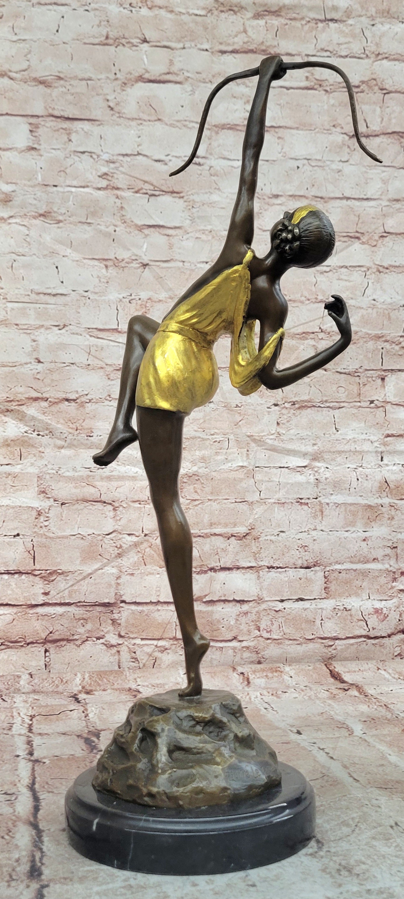 Bronze Greek Goddess Artemis Sculpture Art Deco Gold Patina Collectible Statue