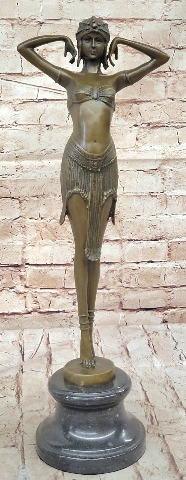 LARGE DIMITRI CHIPARUS DANCER ART DECO BRONZE SCULPTURE MARBLE BASE FIGURINE ART