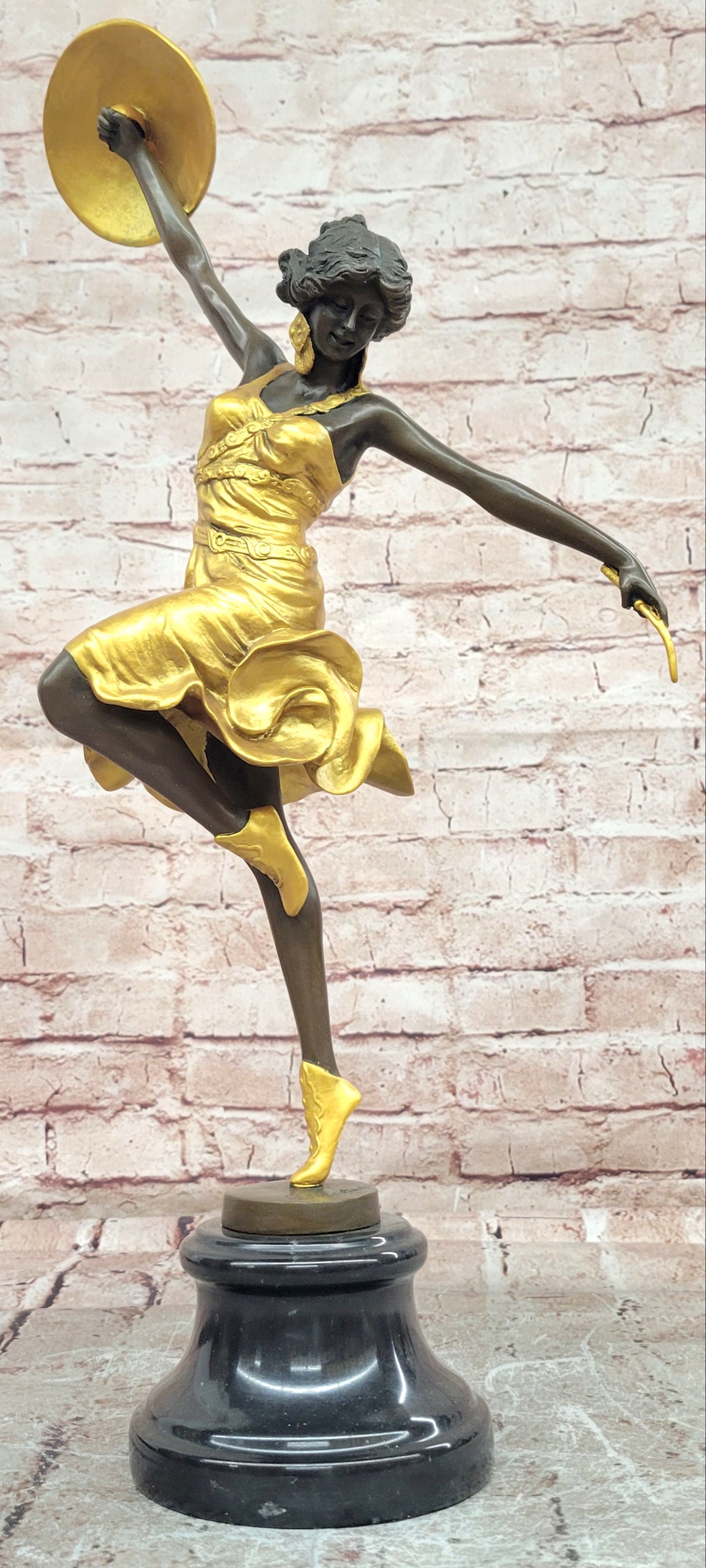 C.J. Colinet Gilt Bronze Dancer Sculpture Art Nouveau Fine Art Figurine Hot Cast