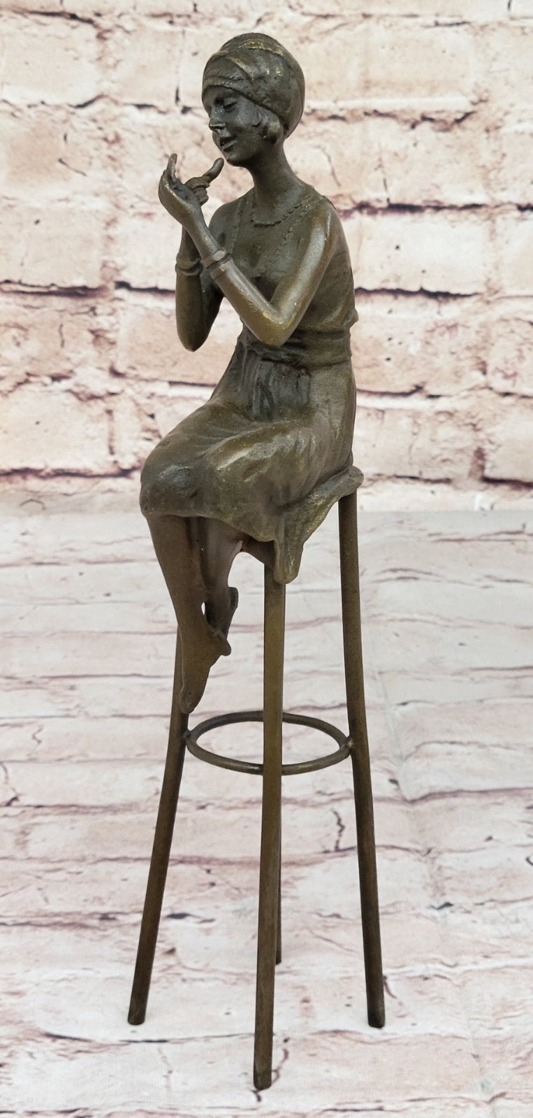 100% Real Bronze Lady on Chair by Romanian Artist Chiparus Figurine Figure Sale
