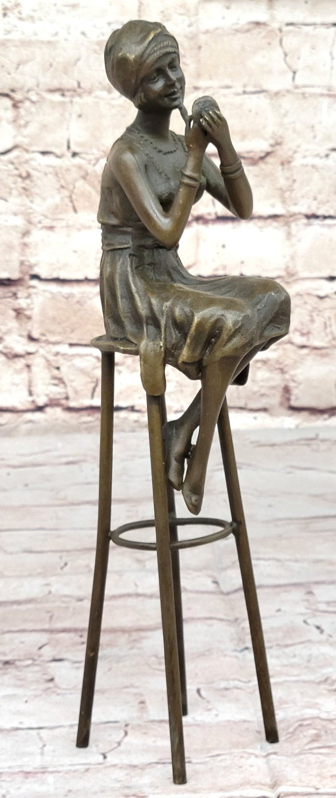 100% Real Bronze Lady on Chair by Romanian Artist Chiparus Figurine Figure Sale