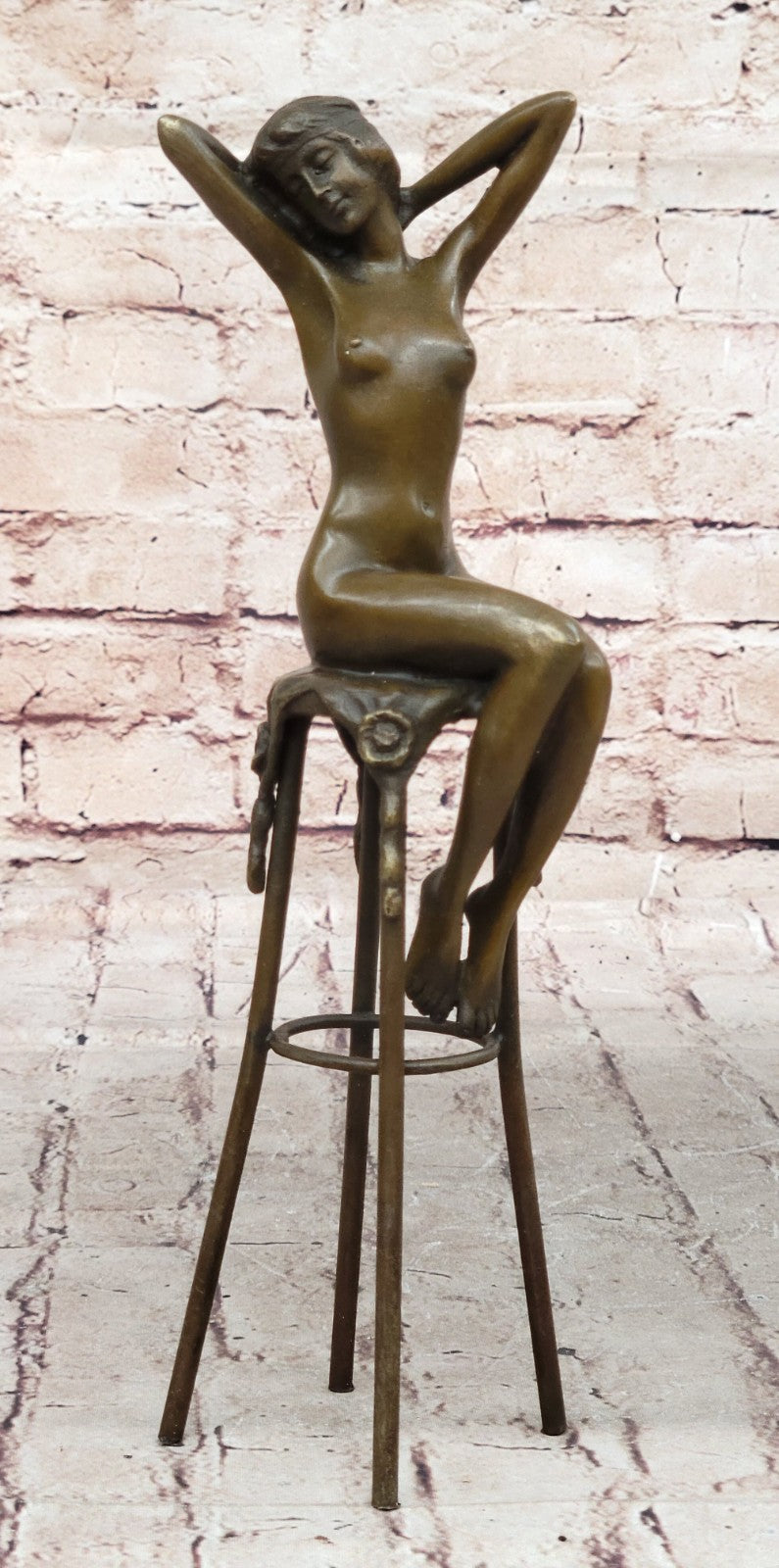 Woman Sits On Chair Handmade Bronze Museum Quality Classic Artwork Statue Figure
