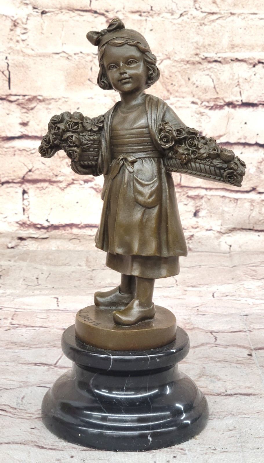Signed Daste Art: Young Girl Figurine, Handcrafted Bronze Statue for Home Office