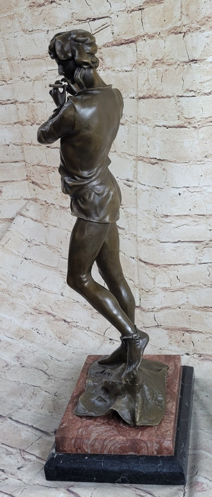Vintage Classic 100% Bronze Sculpture, Man WITH FLUTE, Fine Detail Artwork