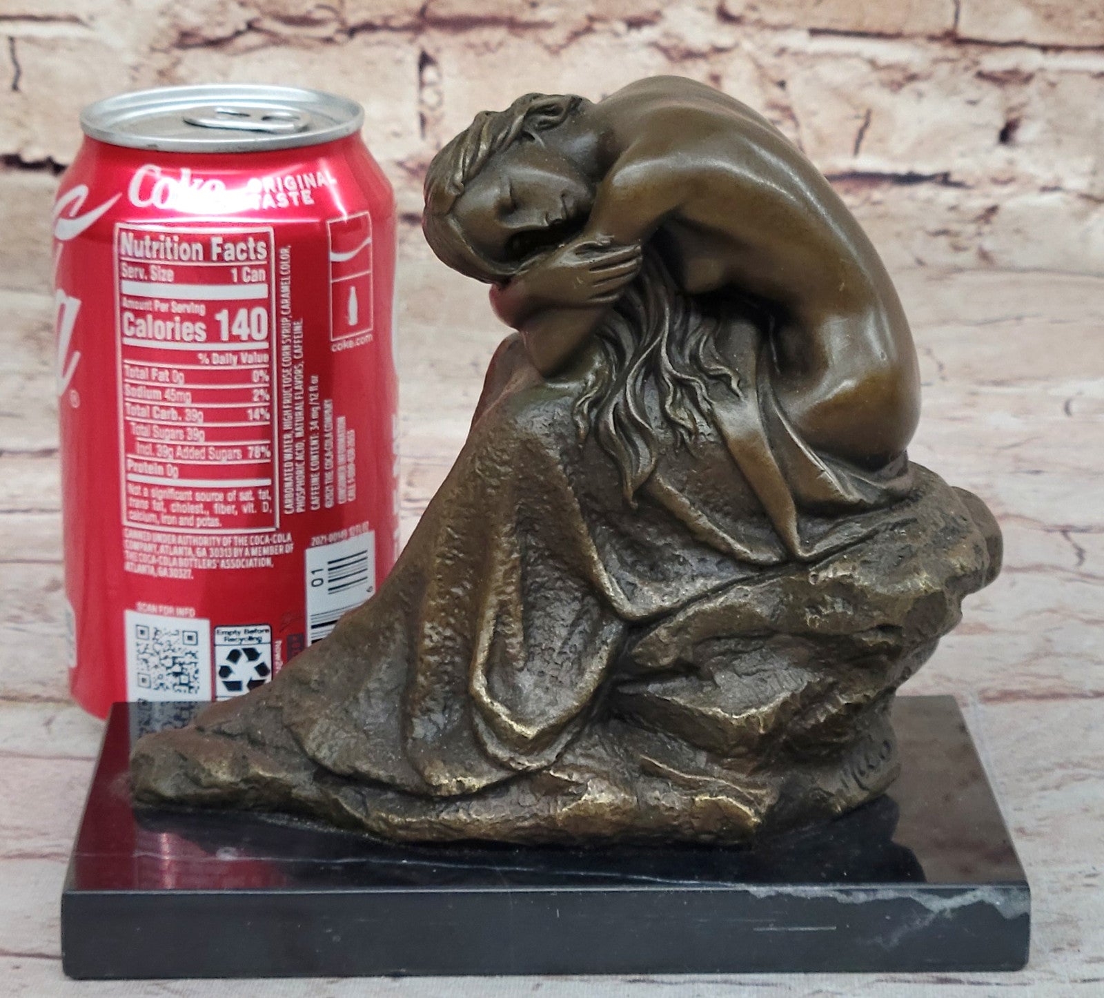 Milo`s Handmade Bronze Statue: Sensuous Lady on Rock, Artistic Nude Figurine