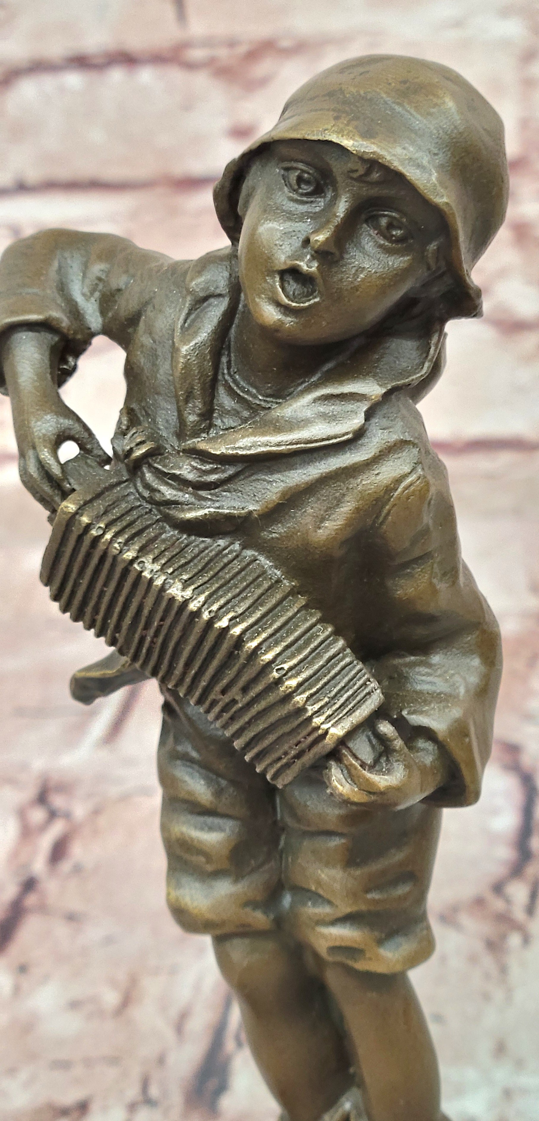 Kids Statue Accordion Boy Bronze Child Sculpture, D. H. Chiparus Handcrafted Art