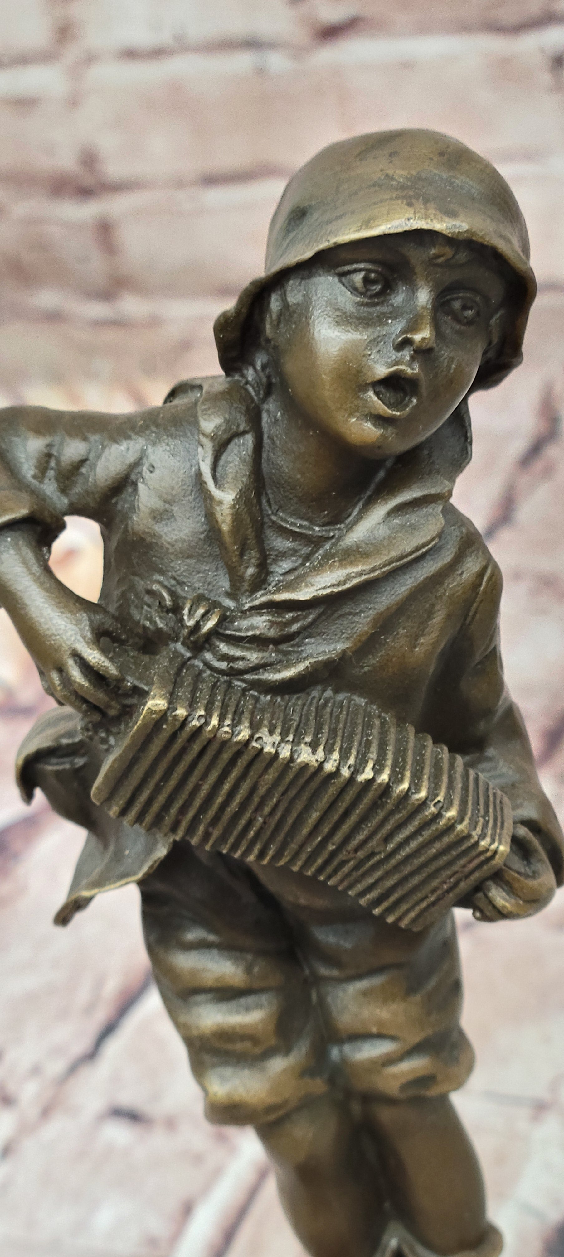 Kids Statue Accordion Boy Bronze Child Sculpture, D. H. Chiparus Handcrafted Art