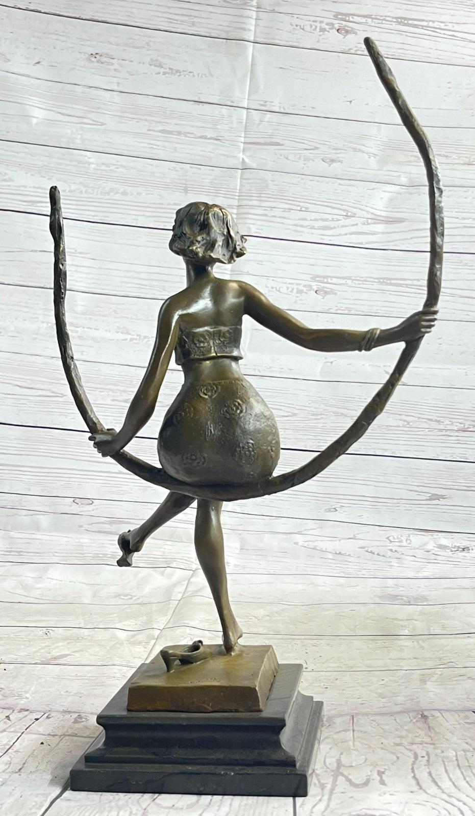Art Deco Sculpture Beautiful Woman Girl Swing Bronze Statue Figurine Signed