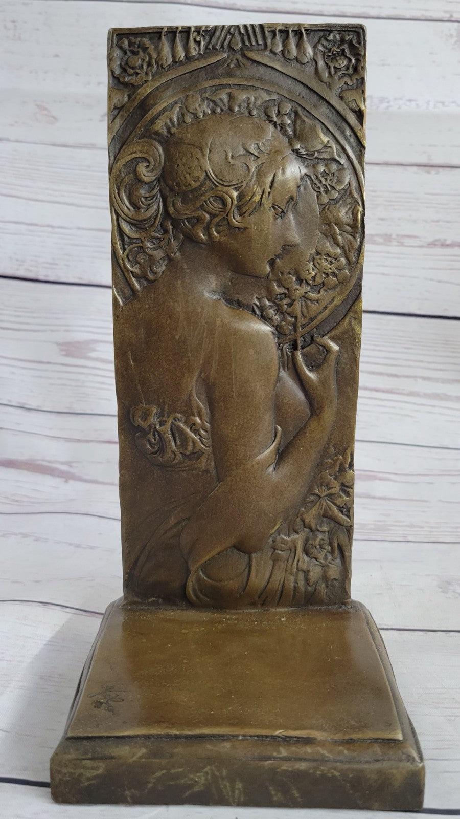 Signed Original Large Bas Relief Plaque Woman Face Bronze Sculpture Statue Decor