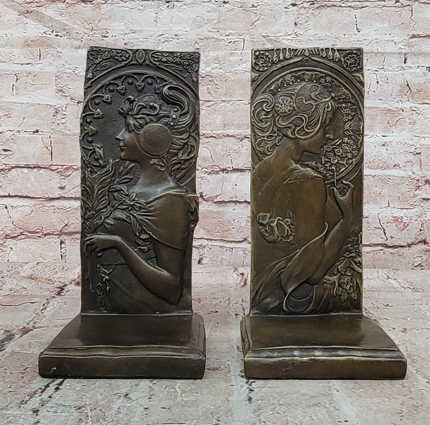 Signed Original Large Bas Relief Plaque Woman Face Bronze Sculpture Statue Decor