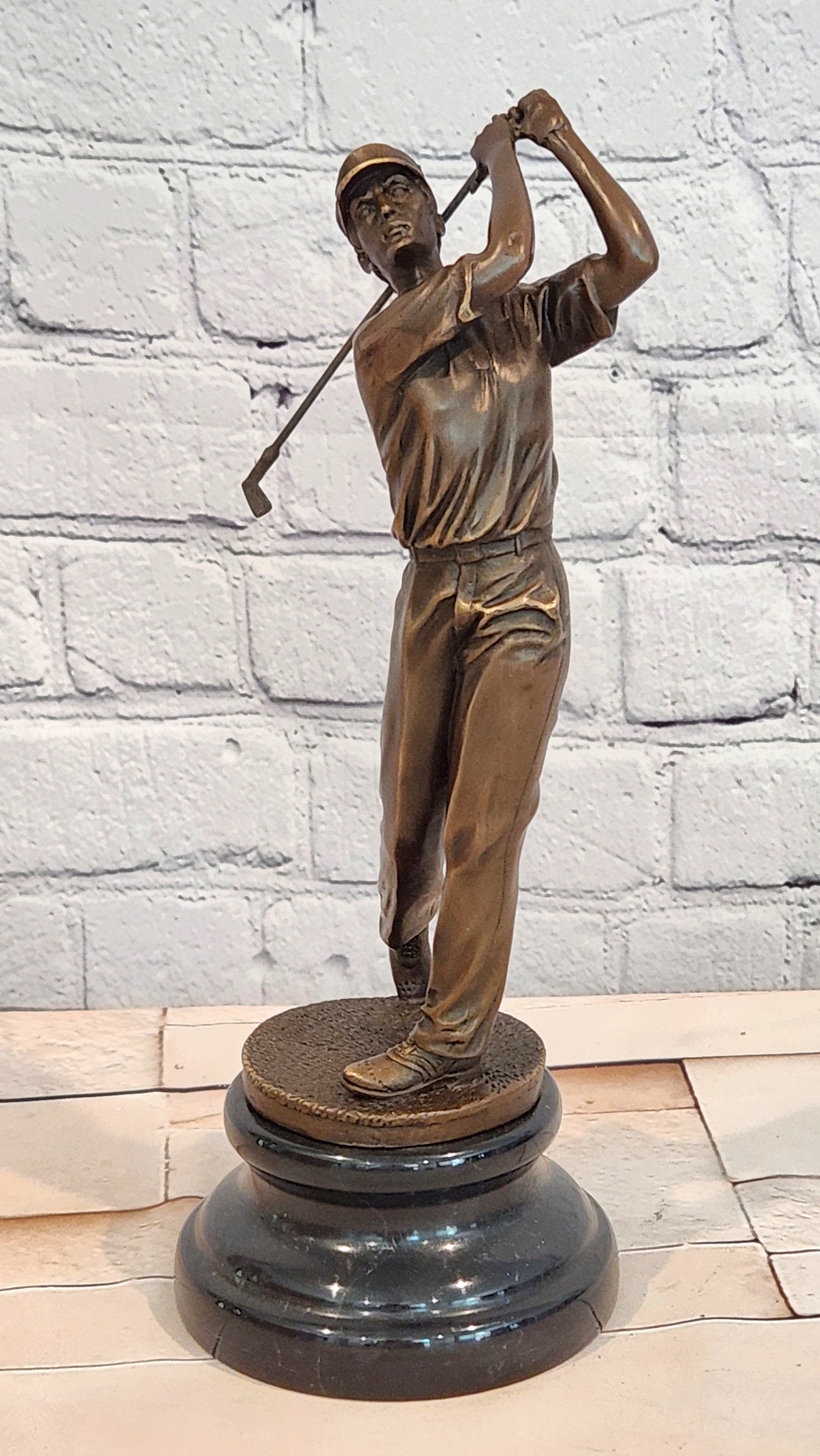 Golfer Golf Golfing Hand Made Sportsman Bronze Sculpture Statue Figurine Figur T