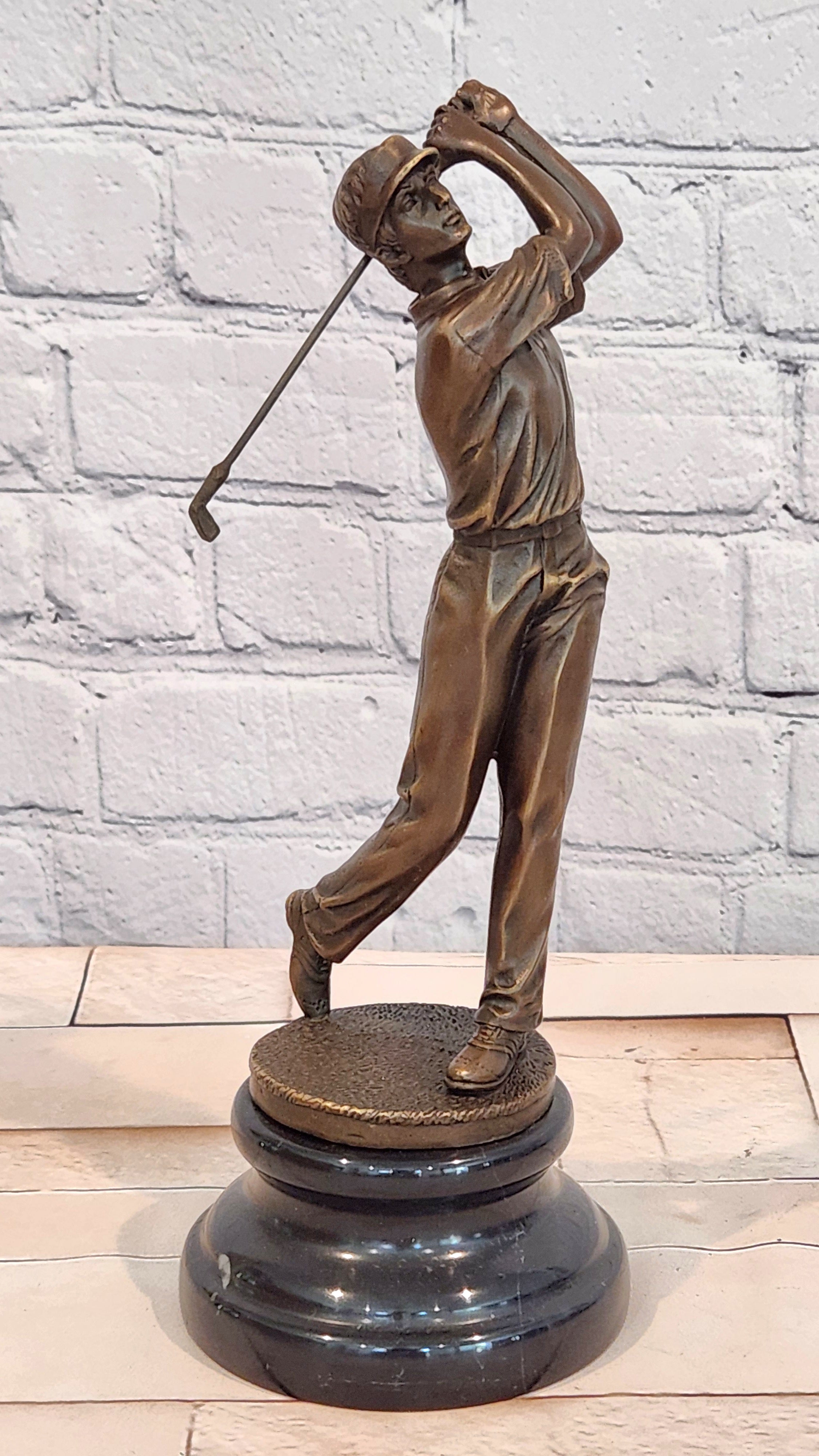 Golfer Golf Golfing Hand Made Sportsman Bronze Sculpture Statue Figurine Figur T