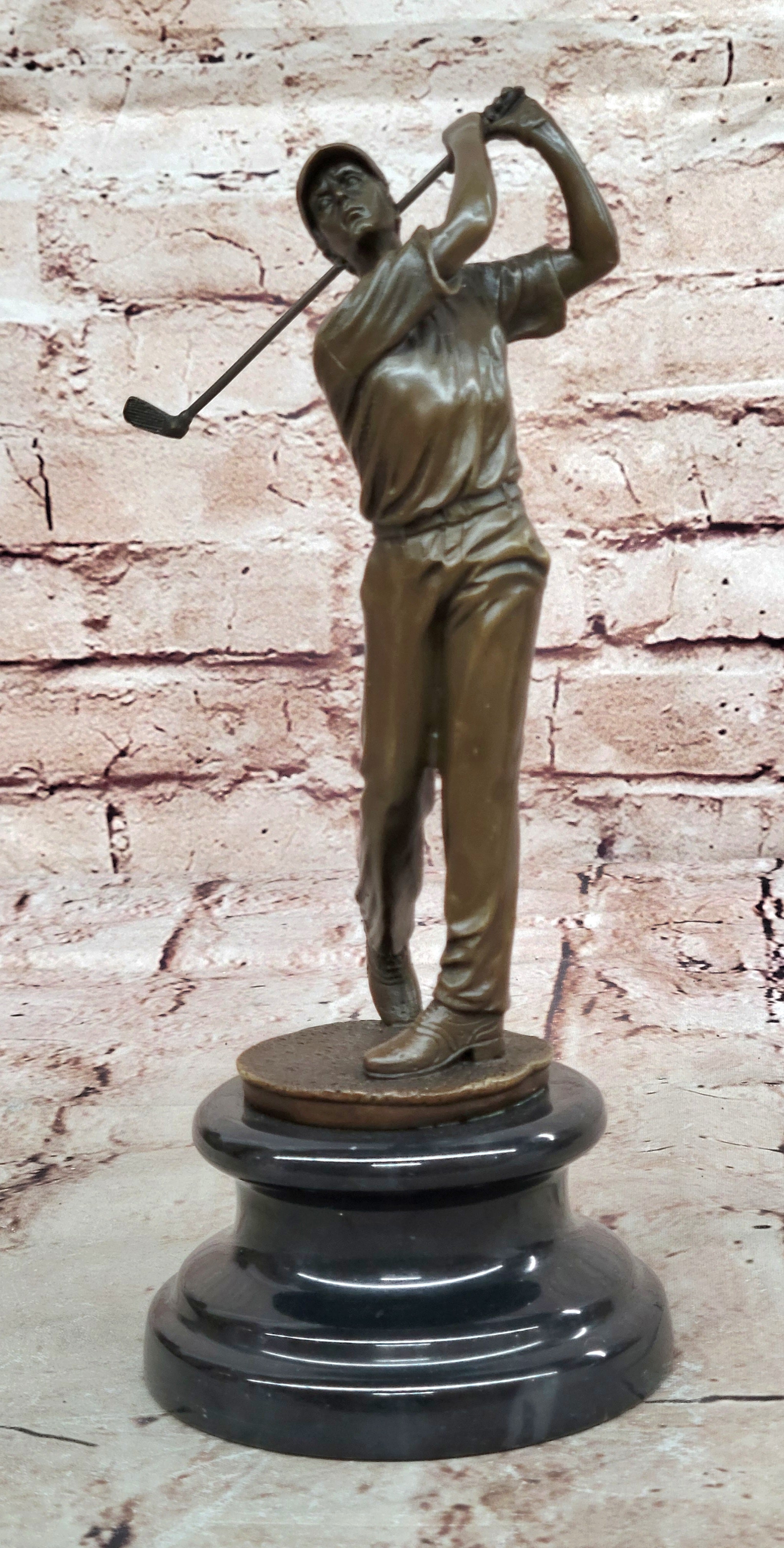 Handmade Male Golfer Golf Trophy Tournament Club Award Art Bronze Marble Statue