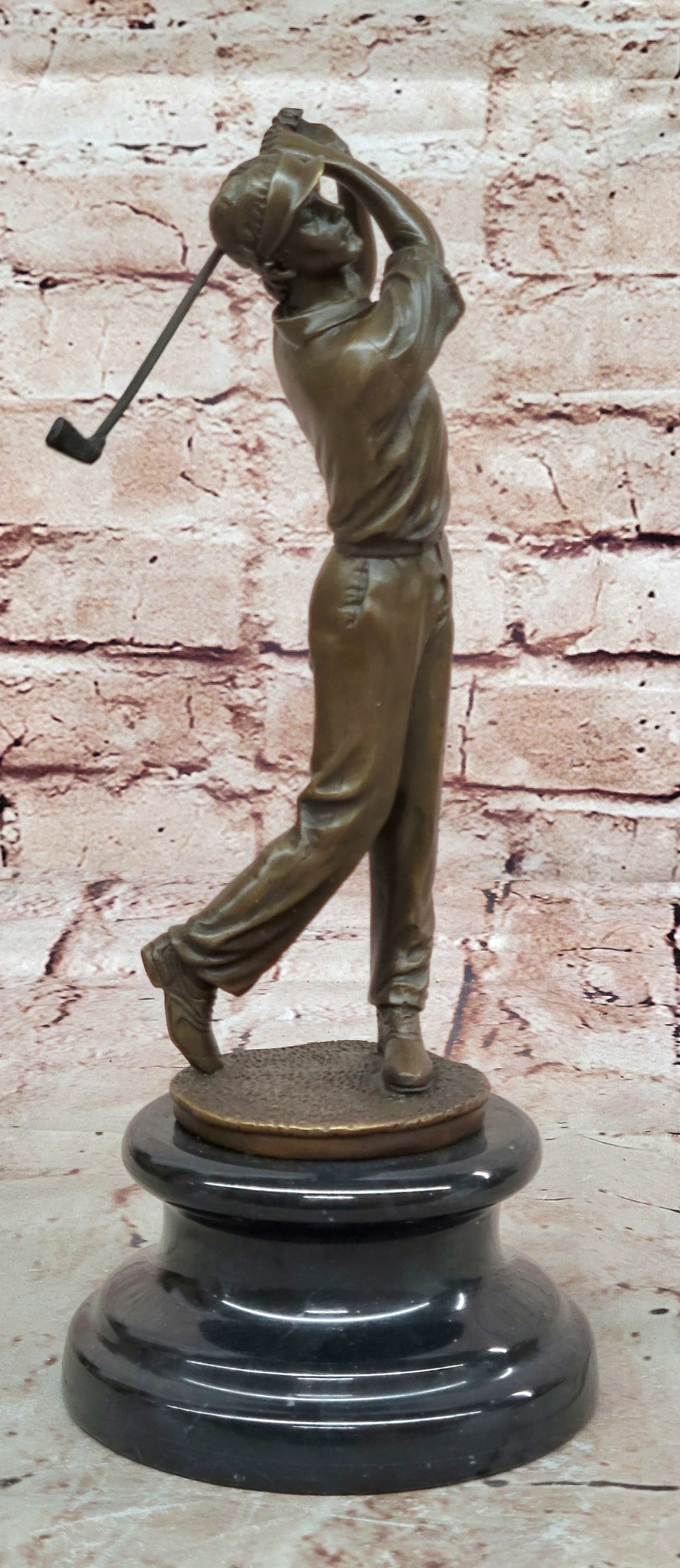 Handmade Male Golfer Golf Trophy Tournament Club Award Art Bronze Marble Statue