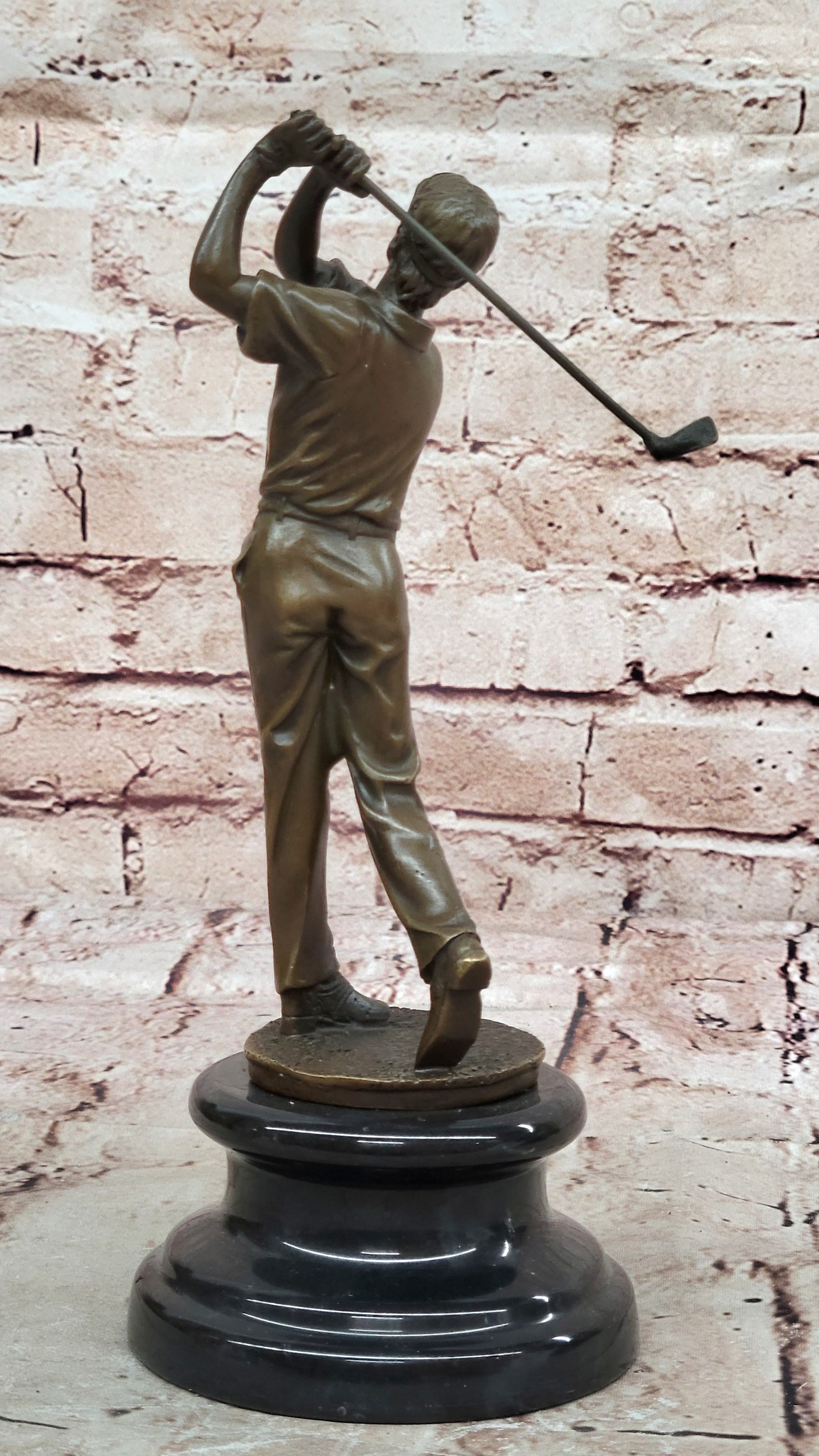 Handmade Male Golfer Golf Trophy Tournament Club Award Art Bronze Marble Statue