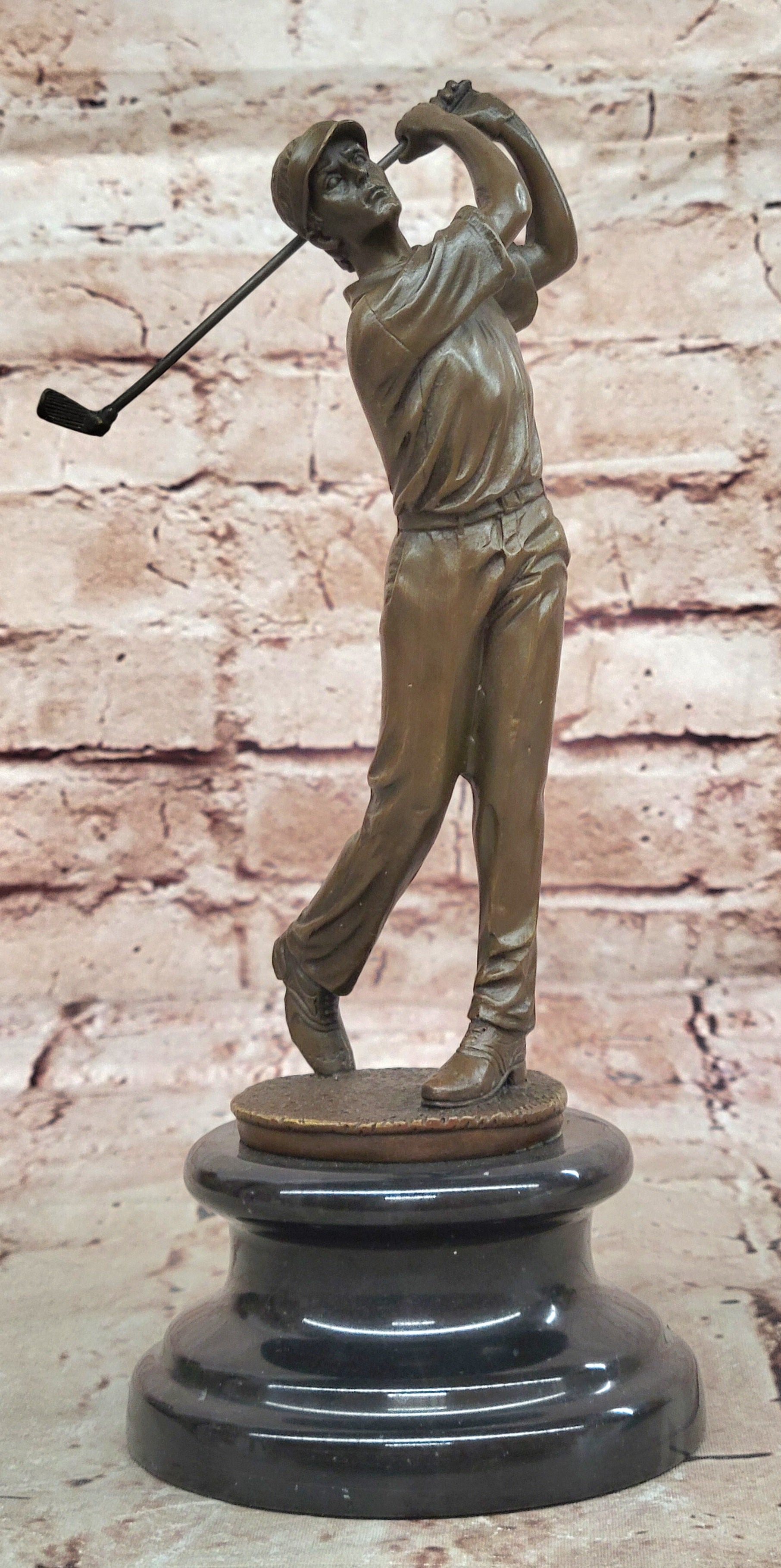 Handmade Male Golfer Golf Trophy Tournament Club Award Art Bronze Marble Statue