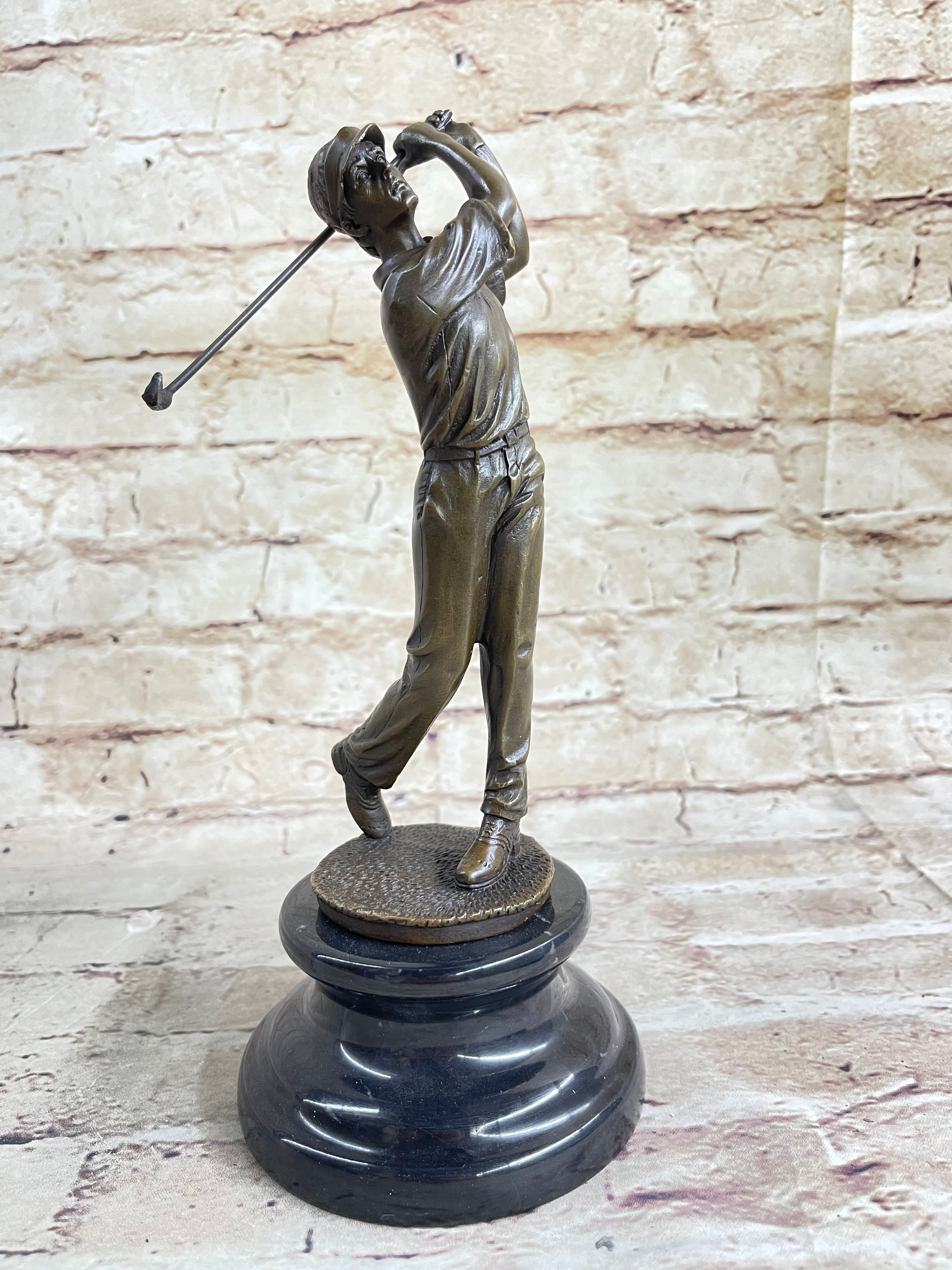 Handmade Male Golfer Golf Trophy Tournament Club Award Art Bronze Marble Statue