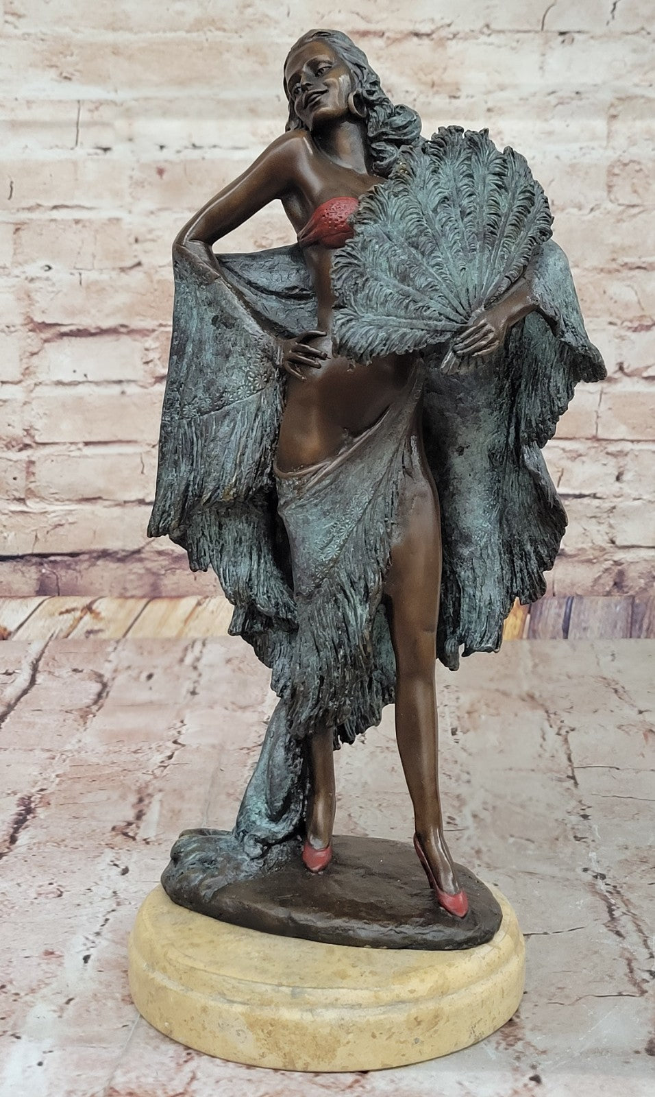 Art Nouveau Bronze Showgirl Dancer Sculpture by Miguel Lopez Collectible Artwork