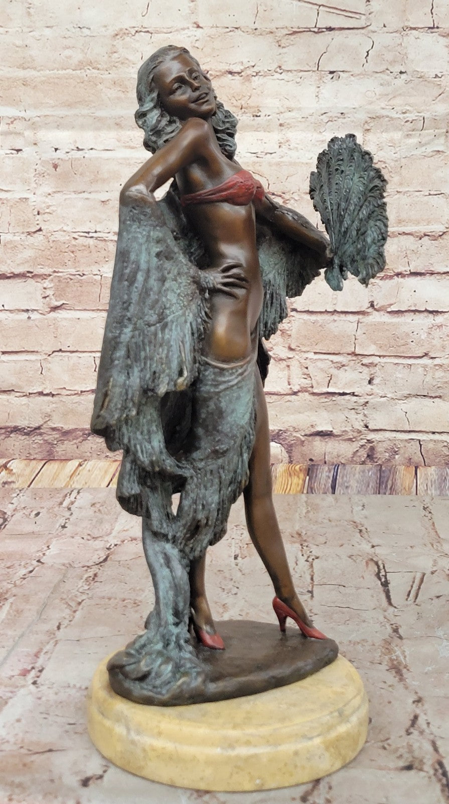 Art Nouveau Bronze Showgirl Dancer Sculpture by Miguel Lopez Collectible Artwork