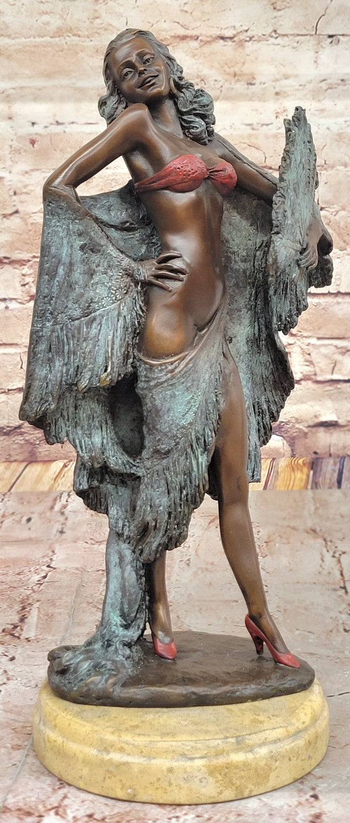 Art Nouveau Bronze Showgirl Dancer Sculpture by Miguel Lopez Collectible Artwork