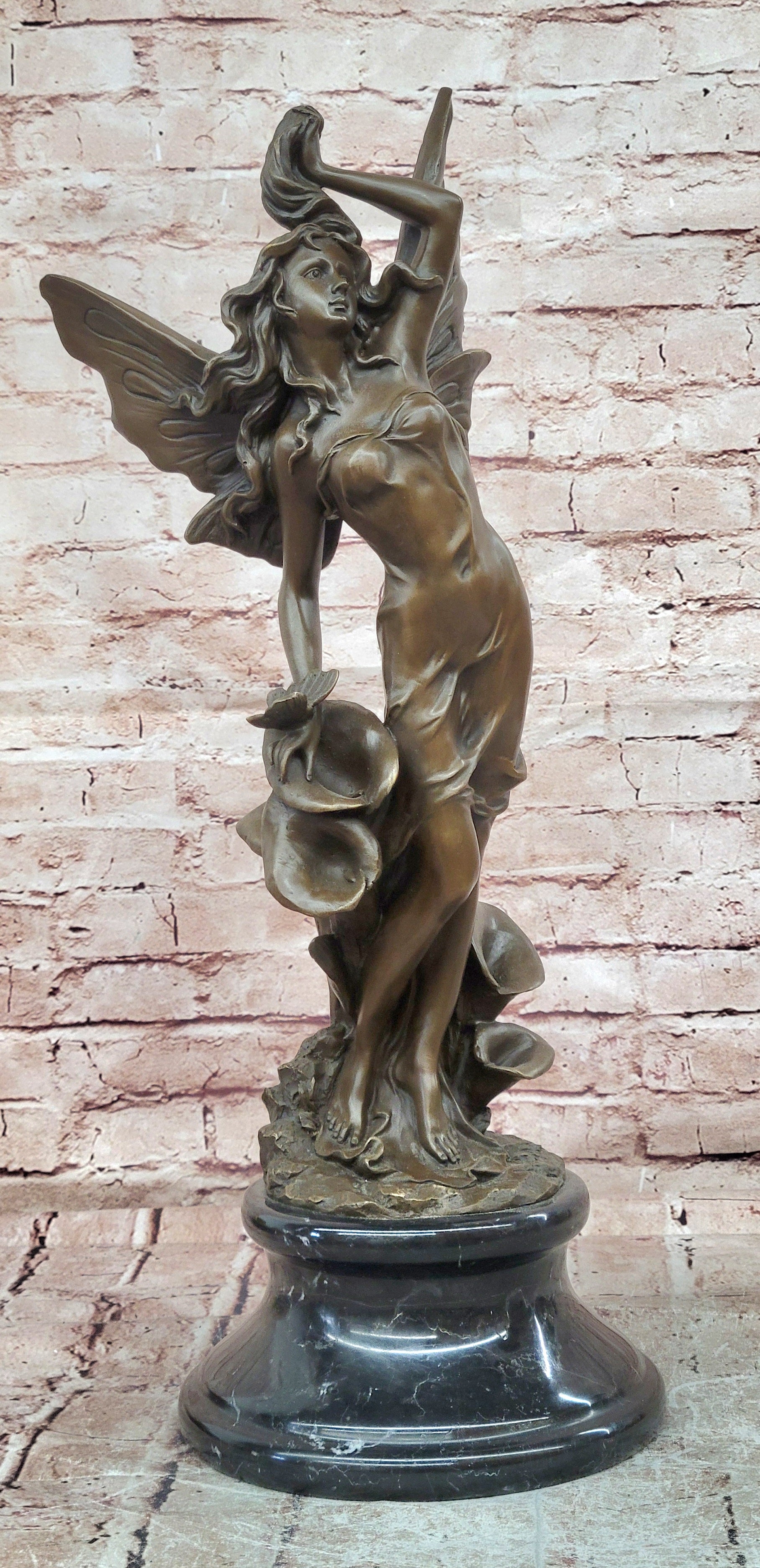 Signed Milo Bronze Winged Angel Sculpture Butterfly Goddess Decor Statue