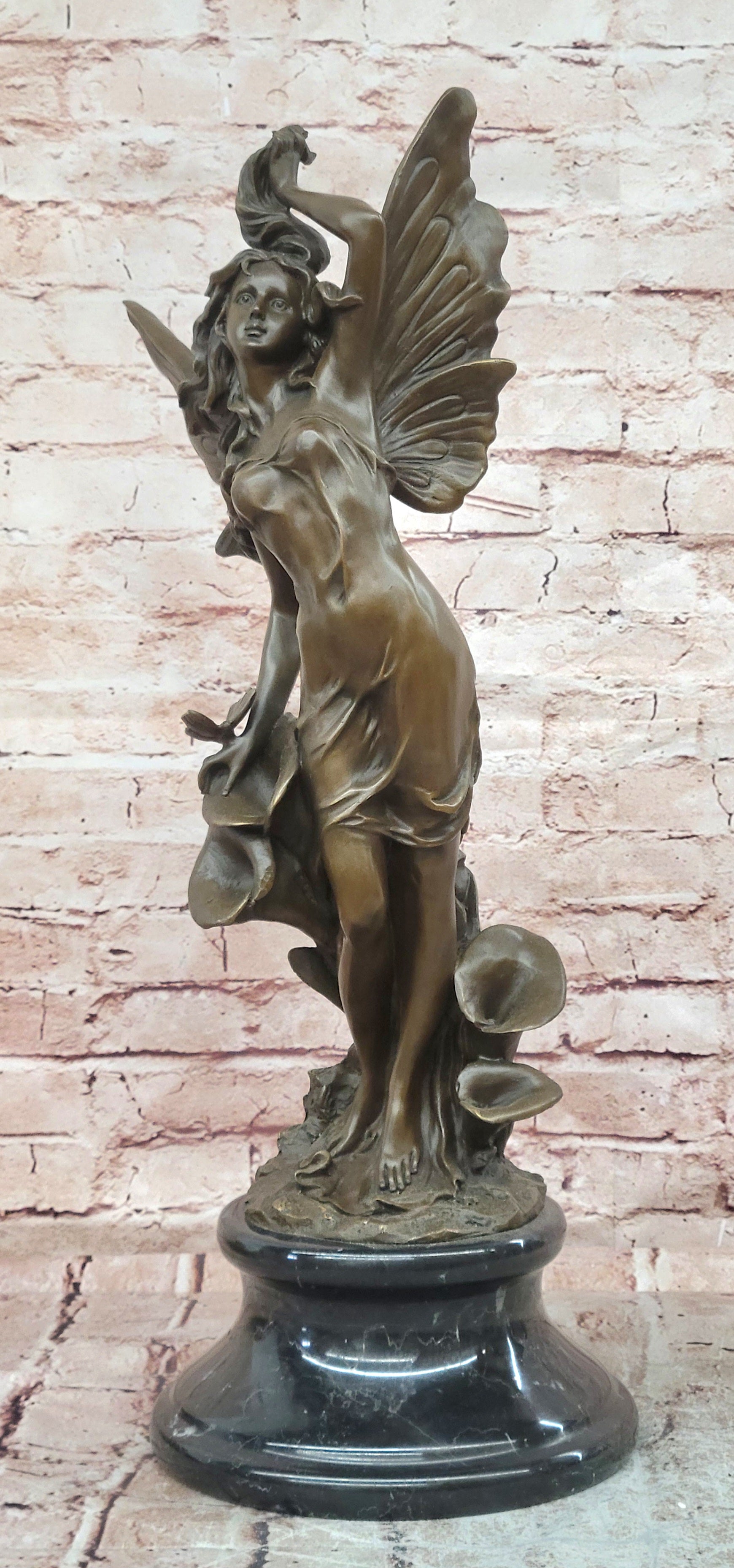 Signed Milo Bronze Winged Angel Sculpture Butterfly Goddess Decor Statue