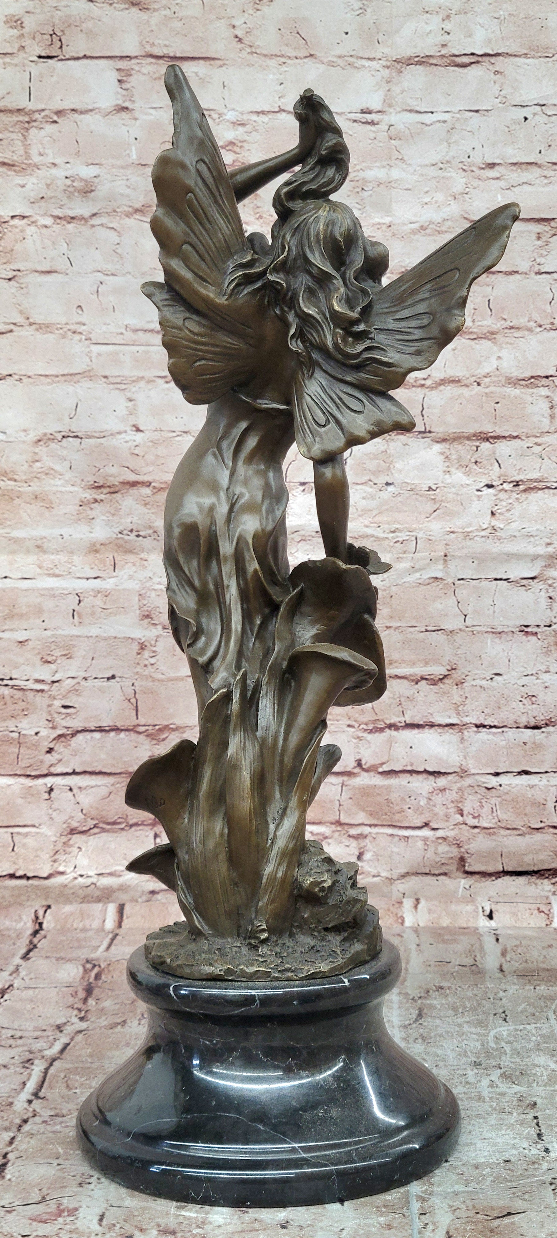 Signed Milo Bronze Winged Angel Sculpture Butterfly Goddess Decor Statue